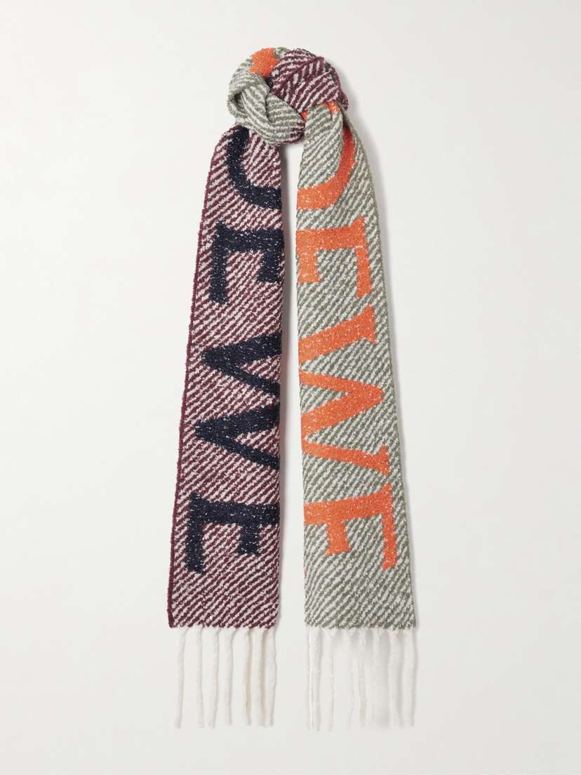 Loewe Fringed Intarsia-knit Alpaca-blend Bouclé Scarf