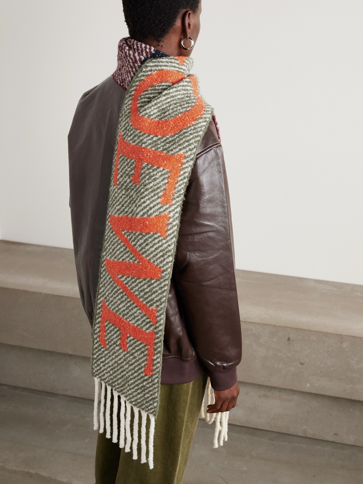 Loewe Fringed Intarsia-knit Alpaca-blend Bouclé Scarf In Multi