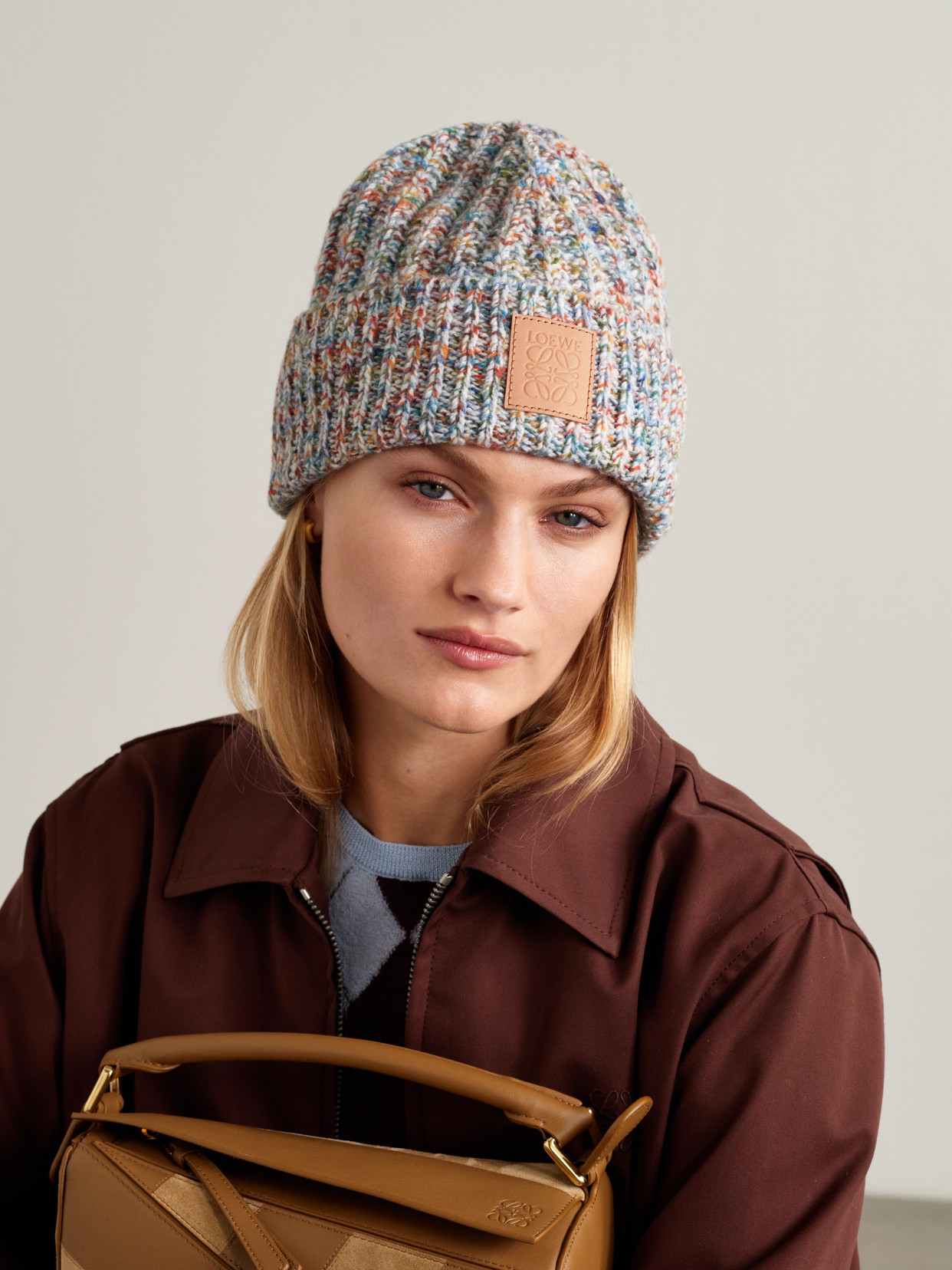 Loewe Ribbed Wool-blend Beanie In Multi
