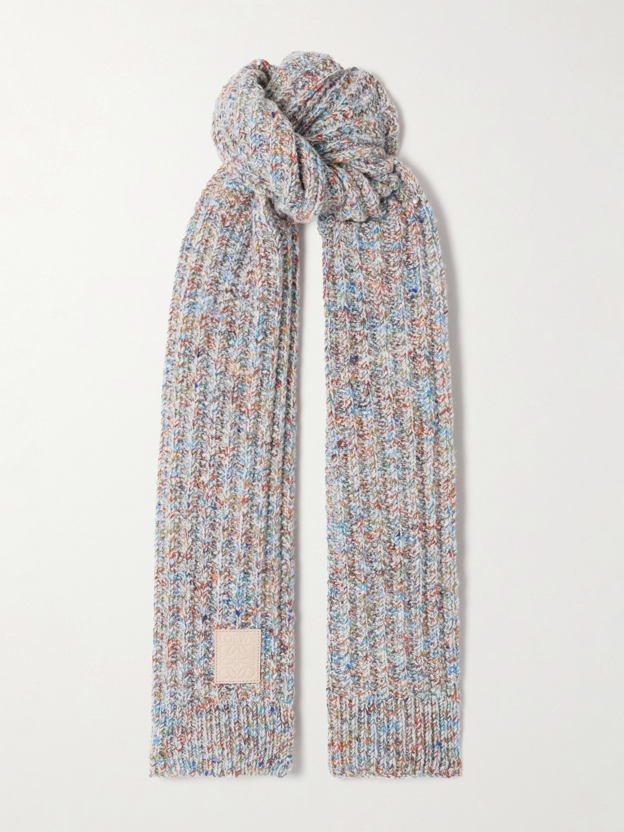 Loewe Appliquéd Ribbed Wool-blend Scarf In Multi