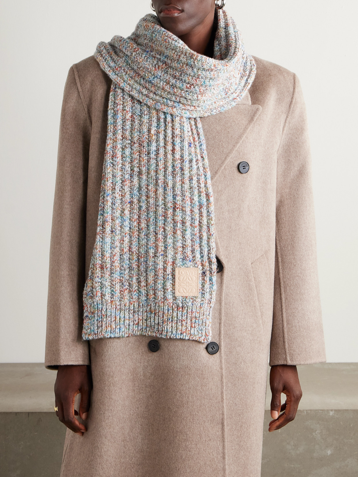 Loewe Appliquéd Ribbed Wool-blend Scarf In Multi