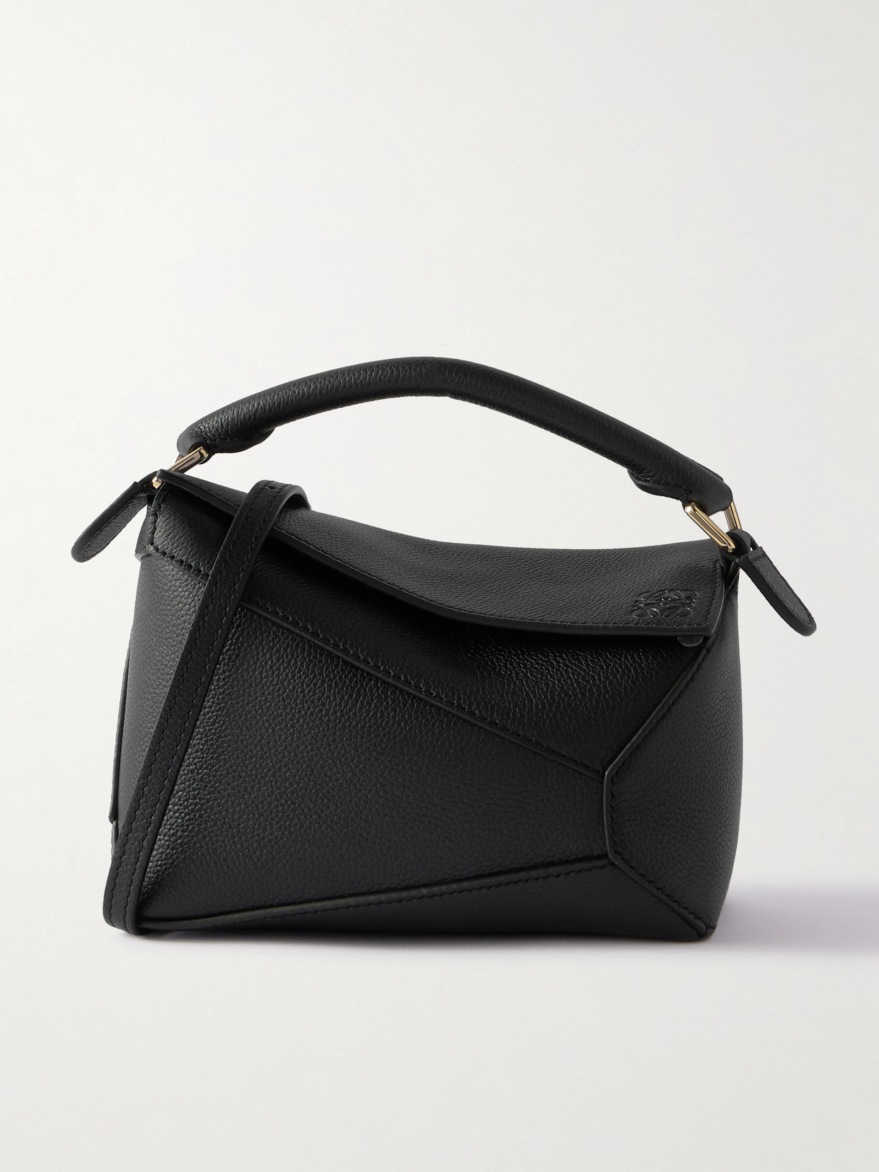 Loewe Puzzle Edge Mini Textured-leather Shoulder Bag In Black