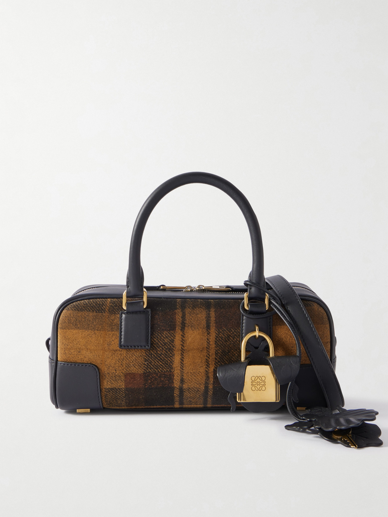 Loewe Amazona 23 Leather-trimmed Checked Suede Shoulder Bag In Brown