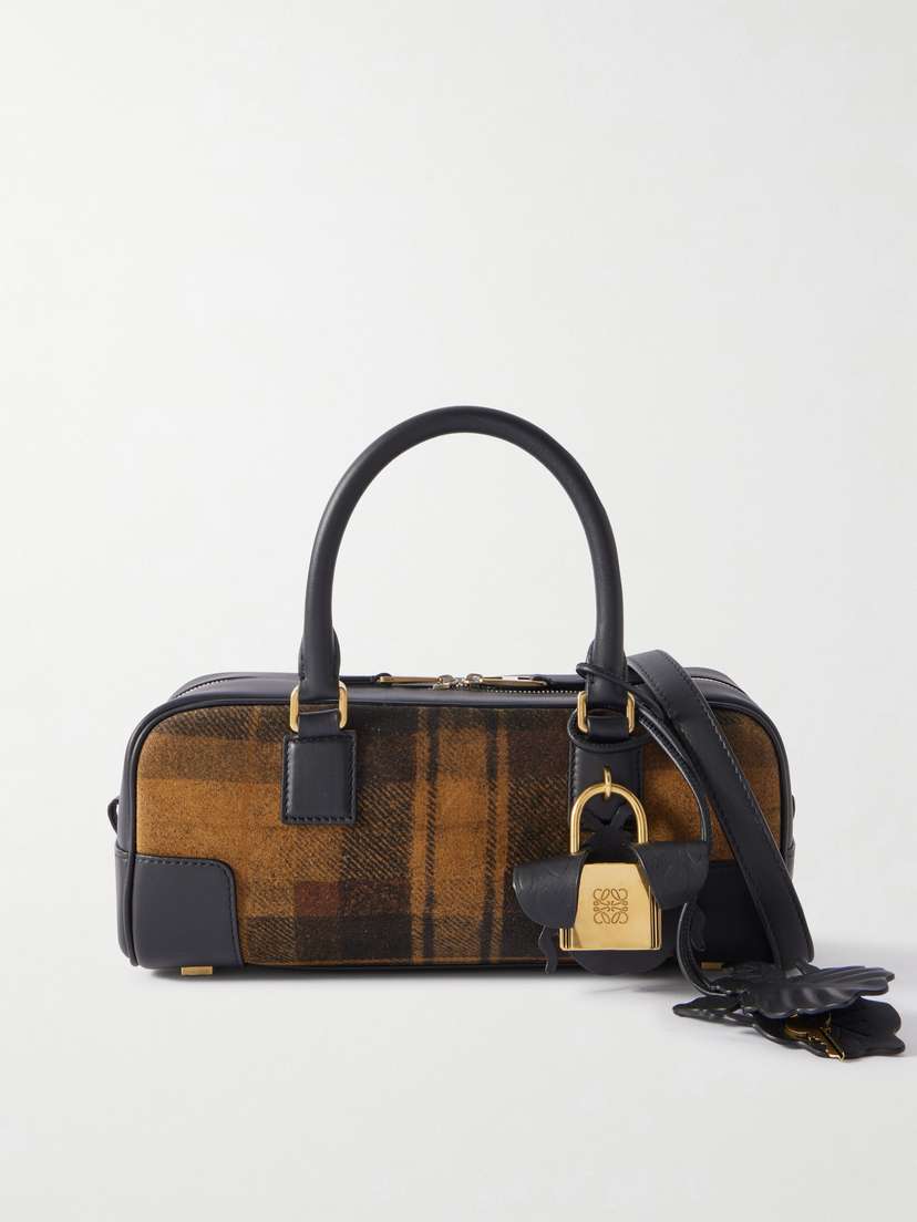 Loewe Amazona 23 Leather-trimmed Checked Suede Shoulder Bag