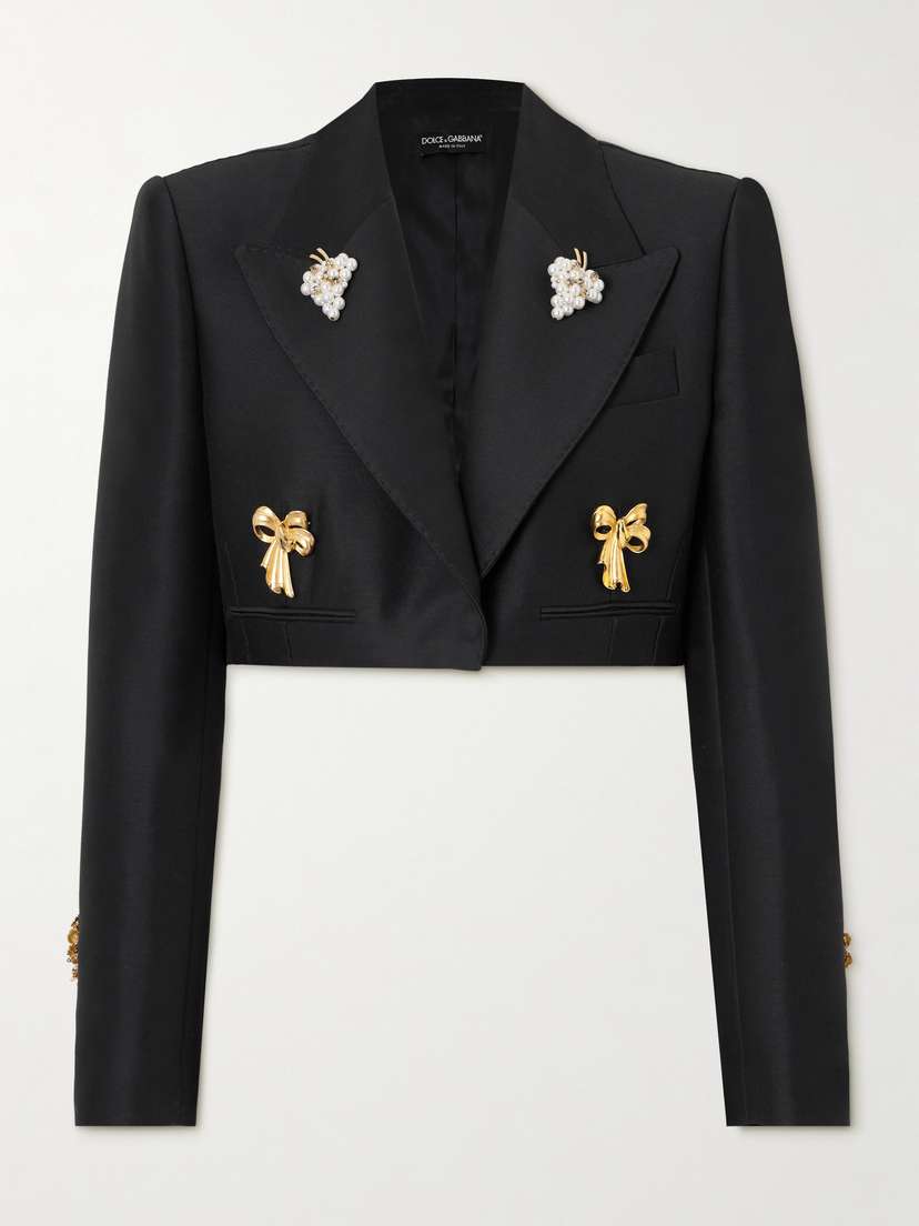 Dolce & Gabbana Cropped Embellished Wool And Silk-blend Satin Blazer