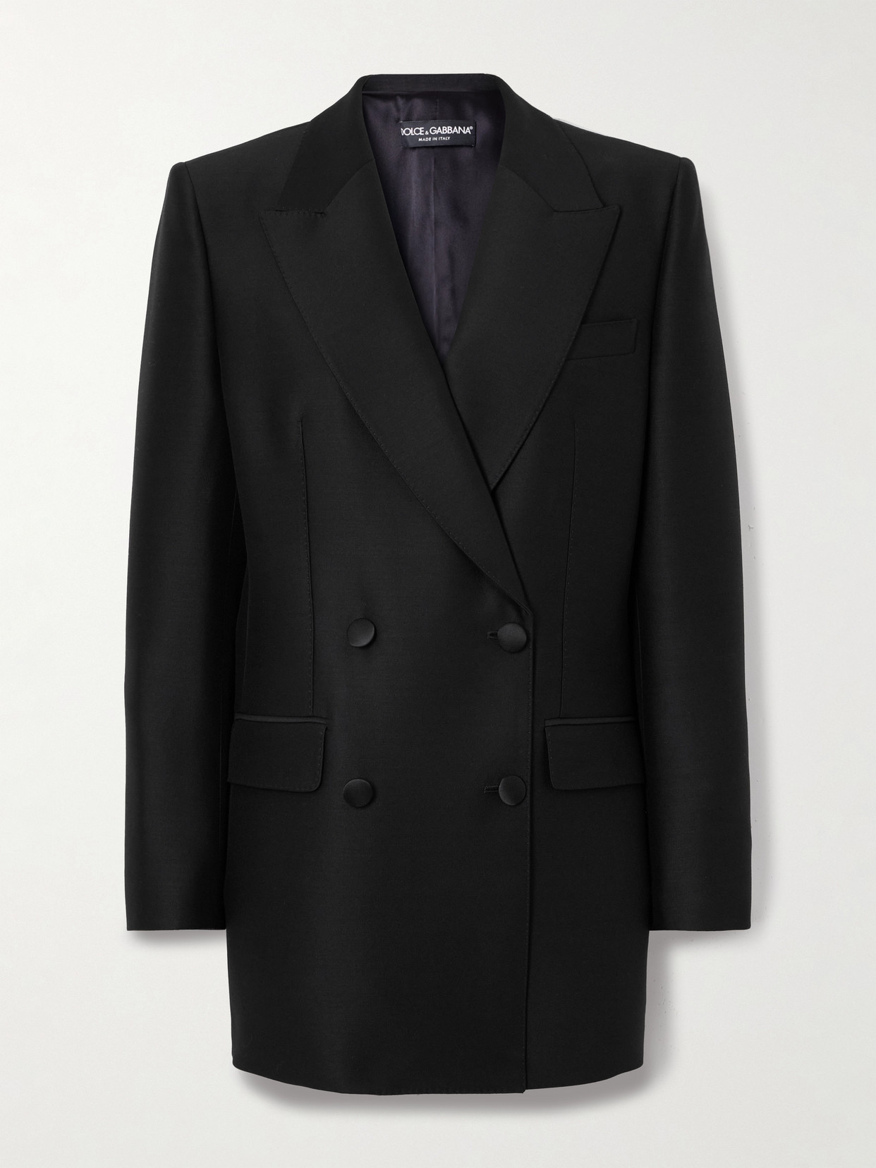 Dolce & Gabbana Double-breasted Wool And Silk-blend Satin Blazer In Black