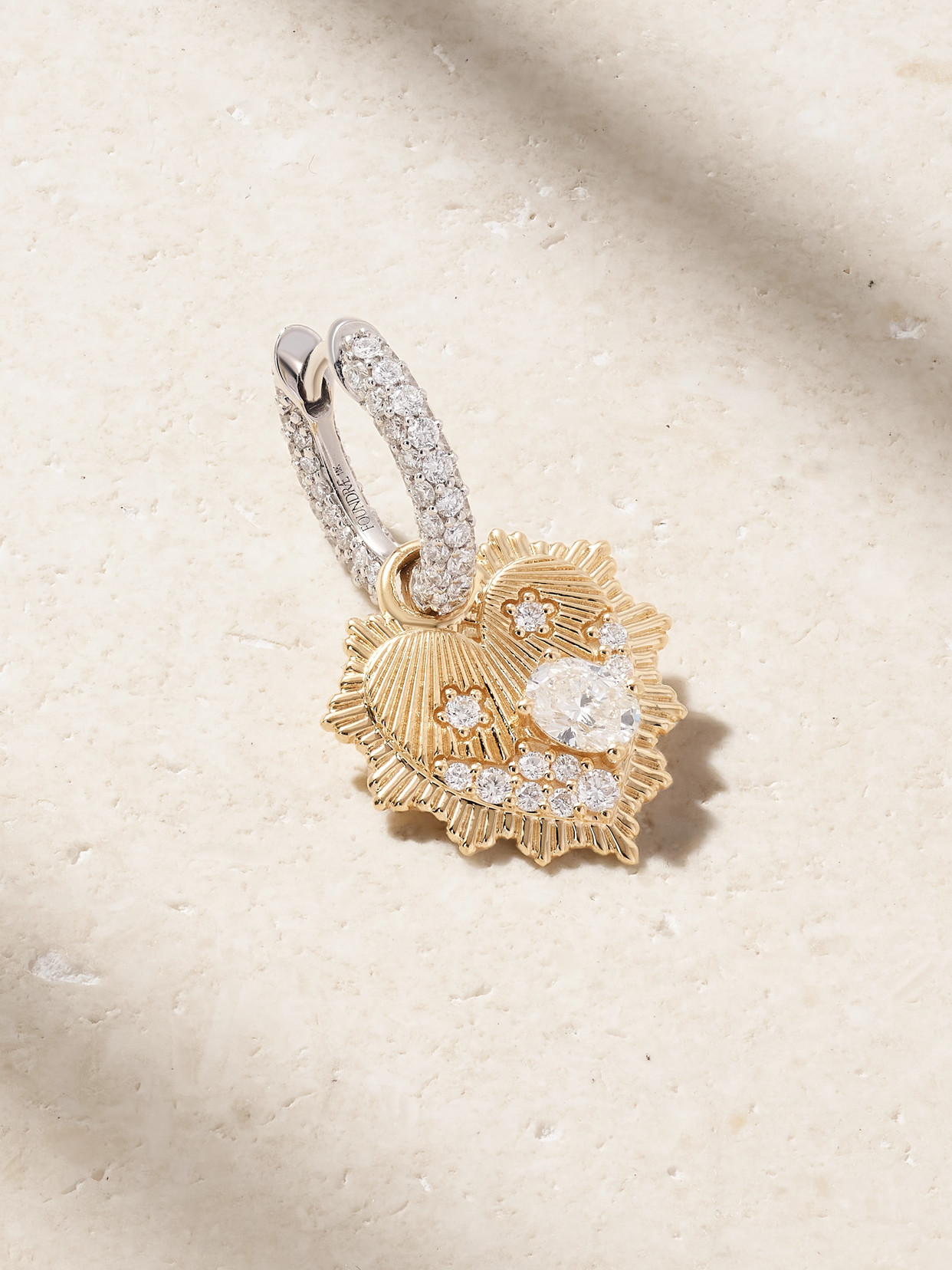 Foundrae Heart Love Token Mini Medallion + Petite Pave Chubby 18-karat White And Yellow Gold Diamond Single E