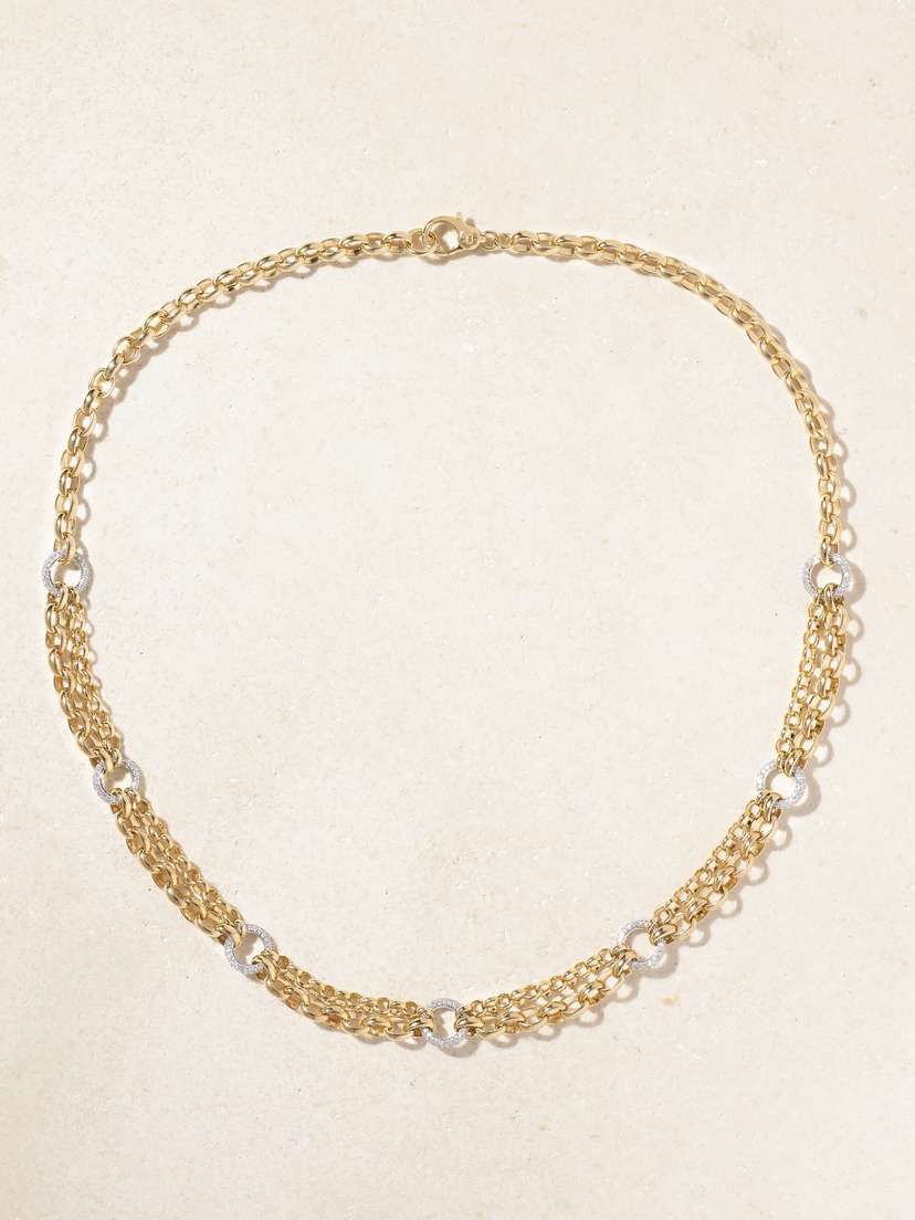 Foundrae Heavy Mixed Double Belcher 18-karat Yellow And White Gold Diamond Necklace