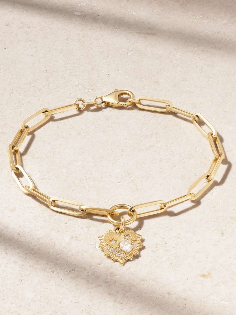 Foundrae Heart Love Token Mini Medallion + Classic Fob 18-karat Gold Diamond Bracelet