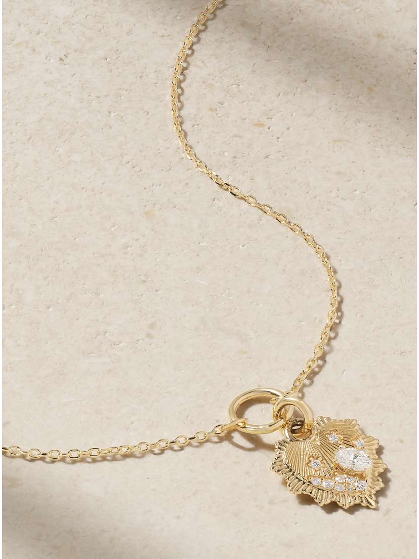 Foundrae Heart Love Token Miniature Medallion + Thread Chain 18-karat Gold Diamond Necklace