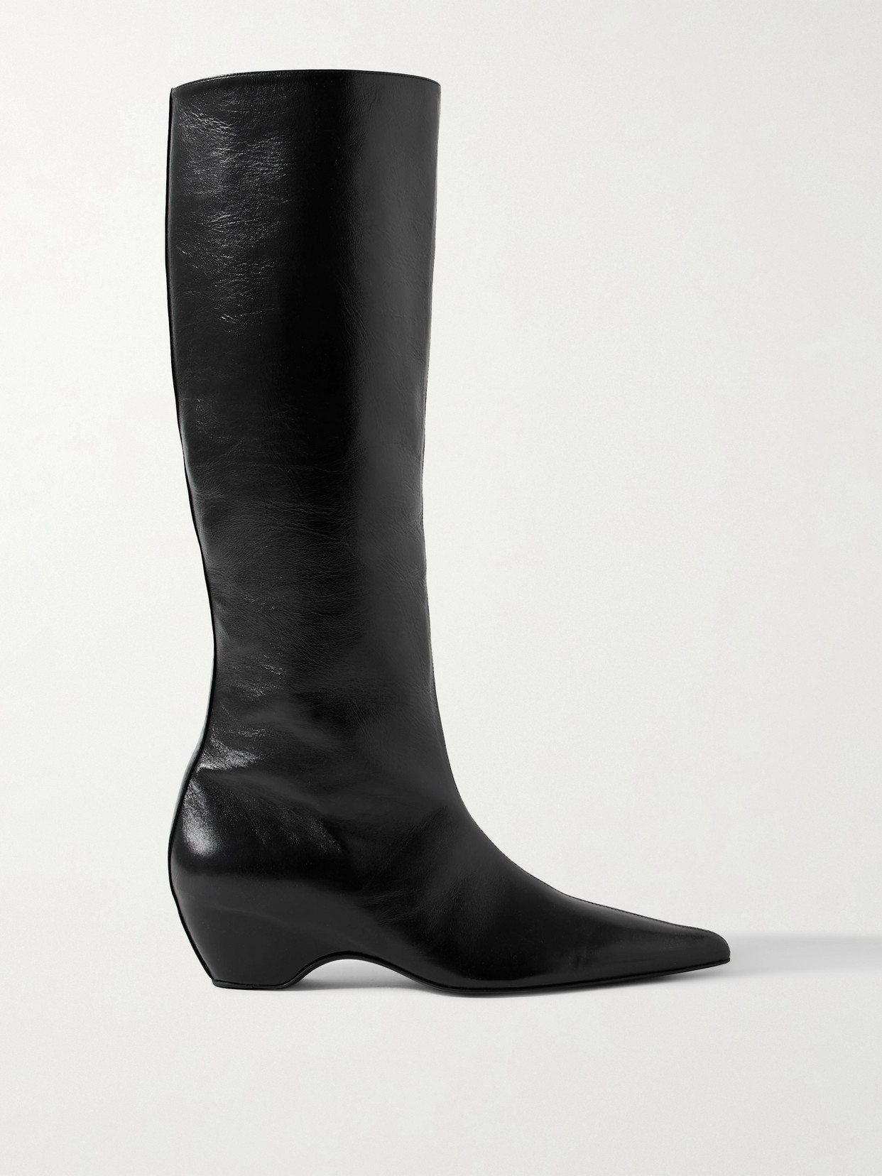 Khaite Sybil Glossed-leather Knee Boots In Black