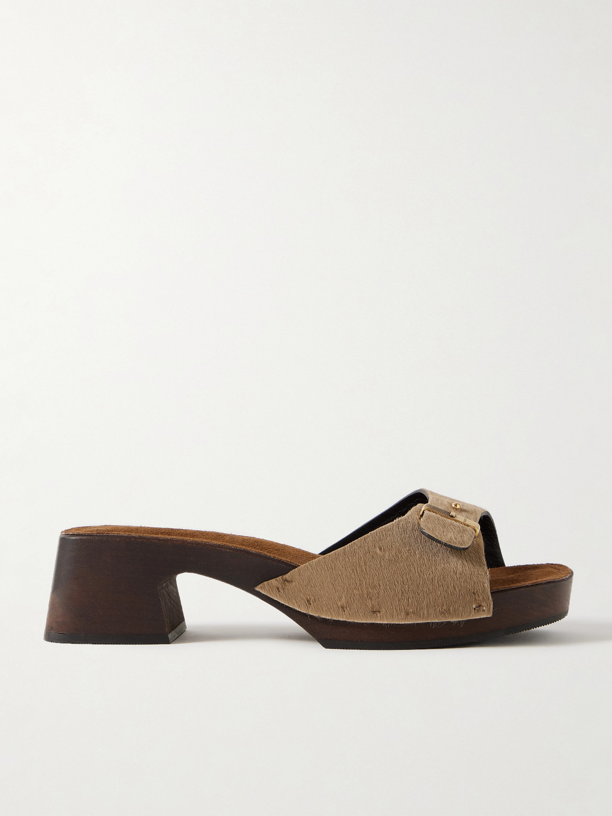 Khaite Britt Buckled Calf Hair Mules In Neutral