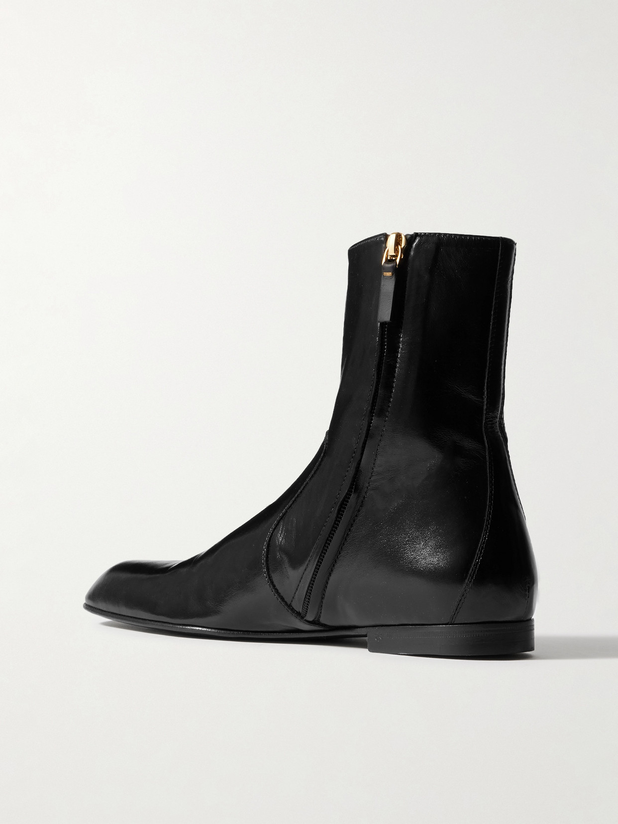 Khaite Colt Glossed-leather Ankle Boots In Black
