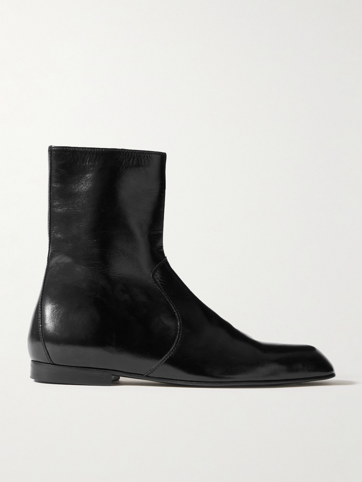 Khaite Colt Glossed-leather Ankle Boots In Black
