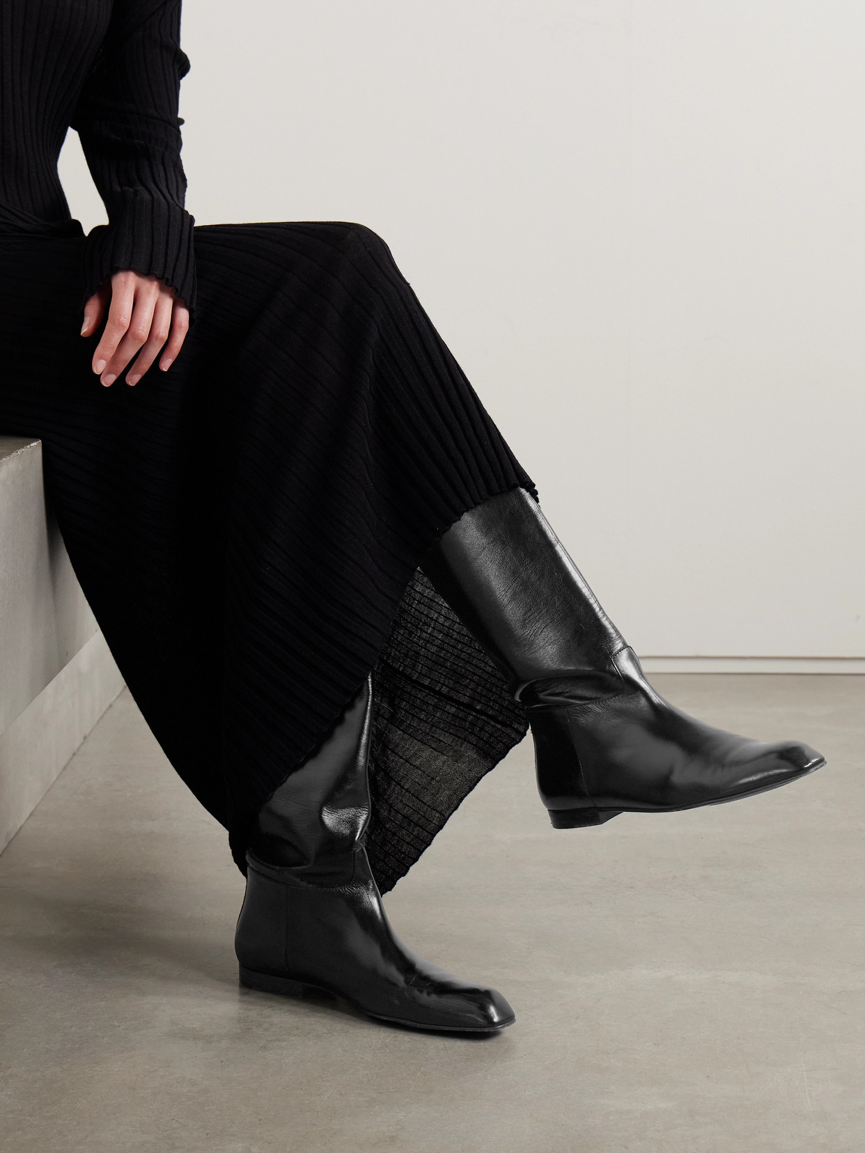 Khaite Colt Glossed-leather Knee Boots In Black