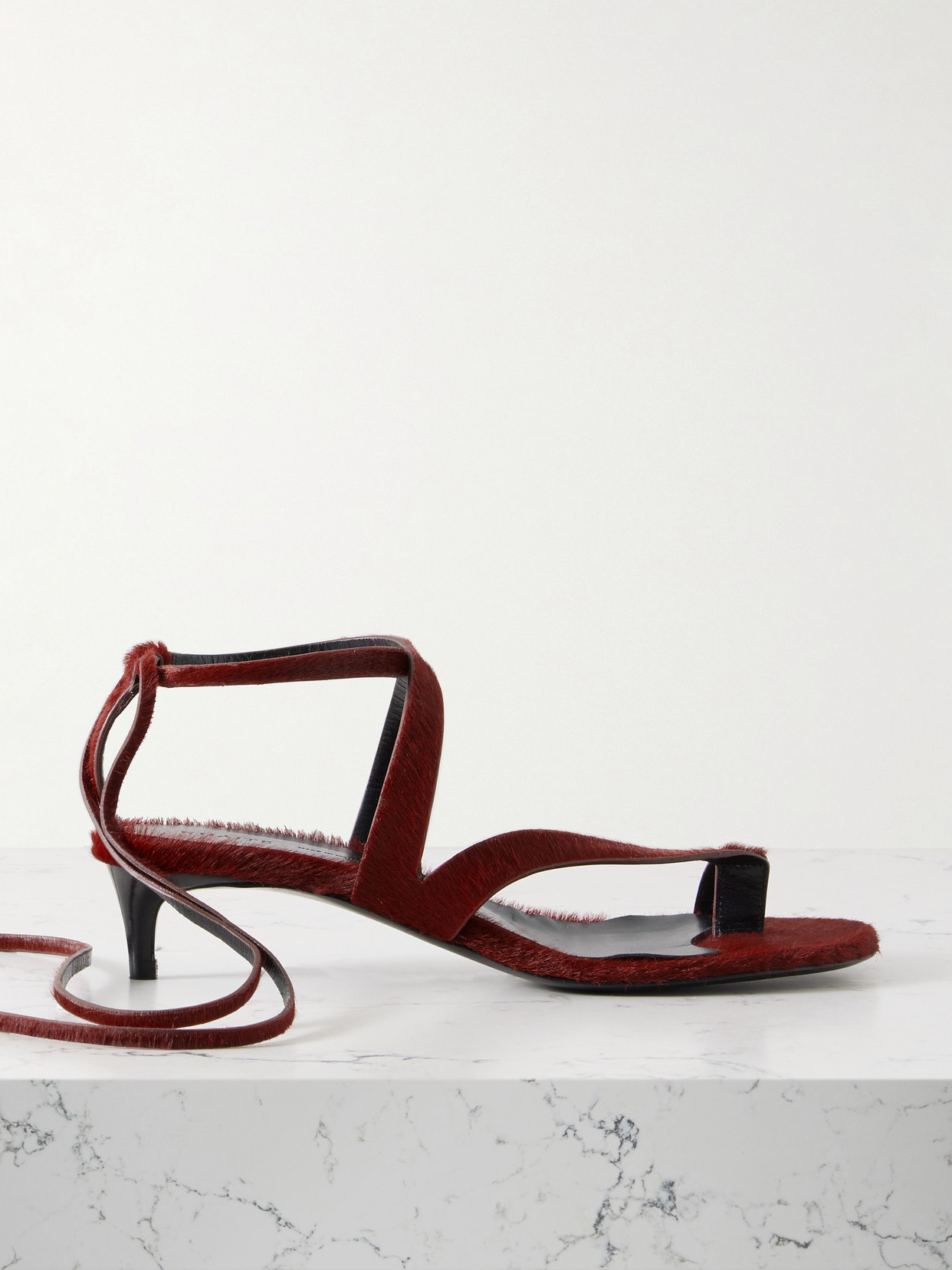 Khaite Aimee Calf Hair Sandals In Burgundy