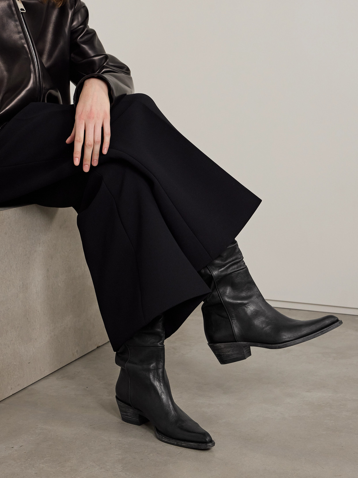 Khaite 45mm Leather Pointed-toe Boots In Black