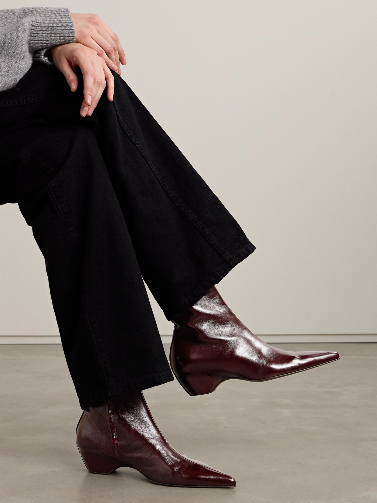 Khaite Sybil Leather Ankle Boots In Burgundy