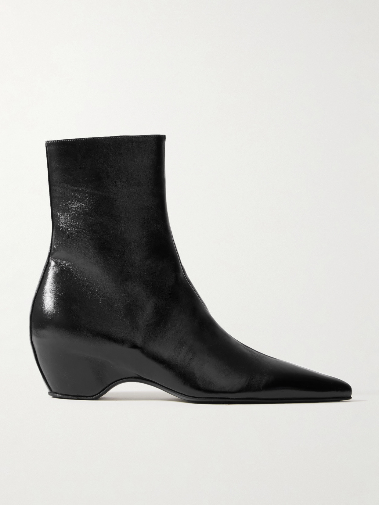 Khaite Sybil Glossed-leather Ankle Boots In Black
