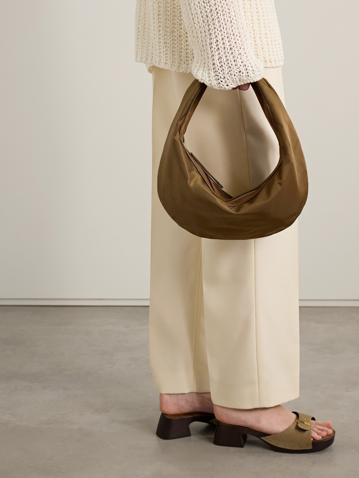 Khaite Olivia Sport Medium Suede-trimmed Shell Shoulder Bag