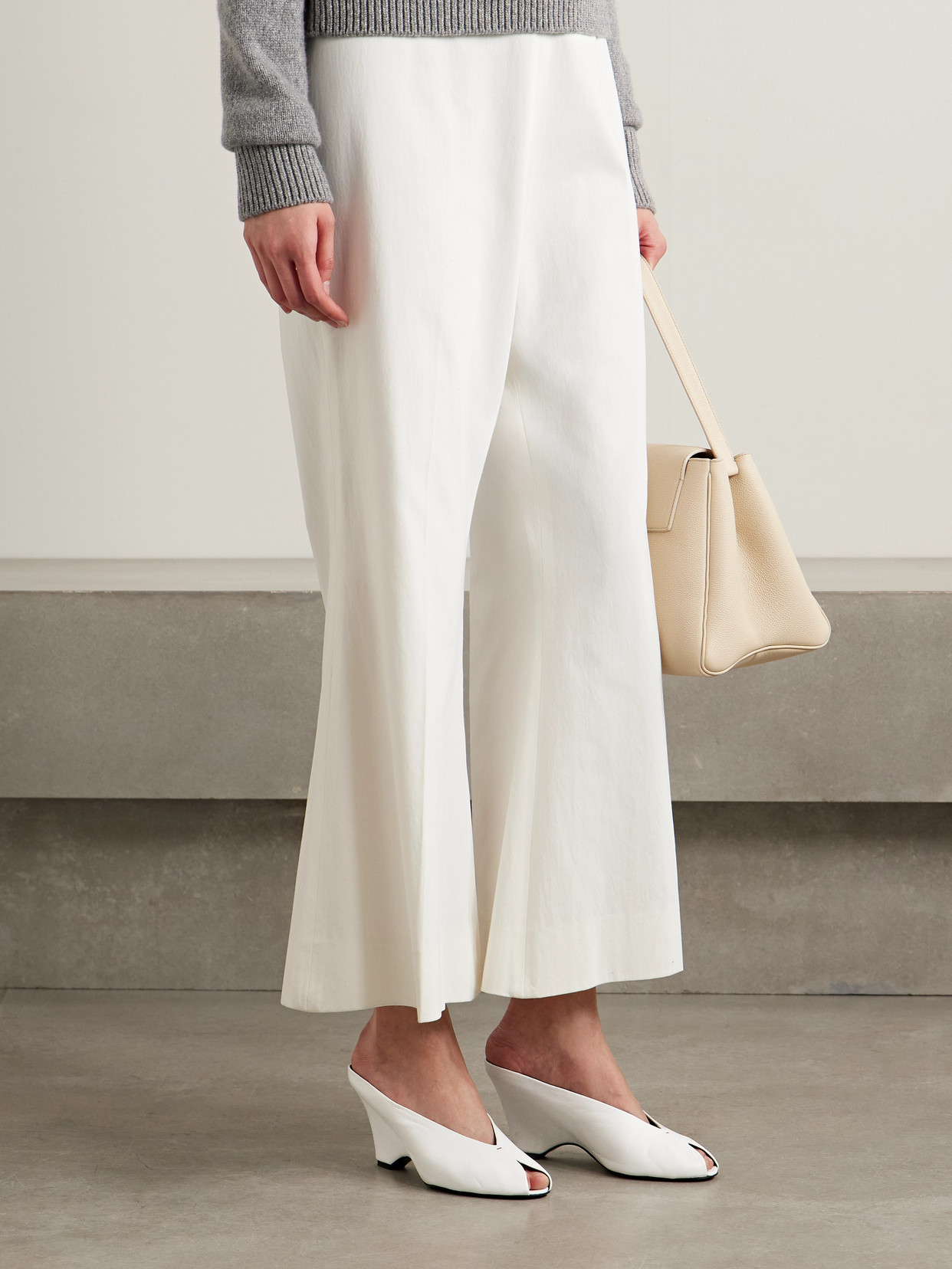 Khaite Cloak 75 Leather Peep-toe Wedge Mules In White