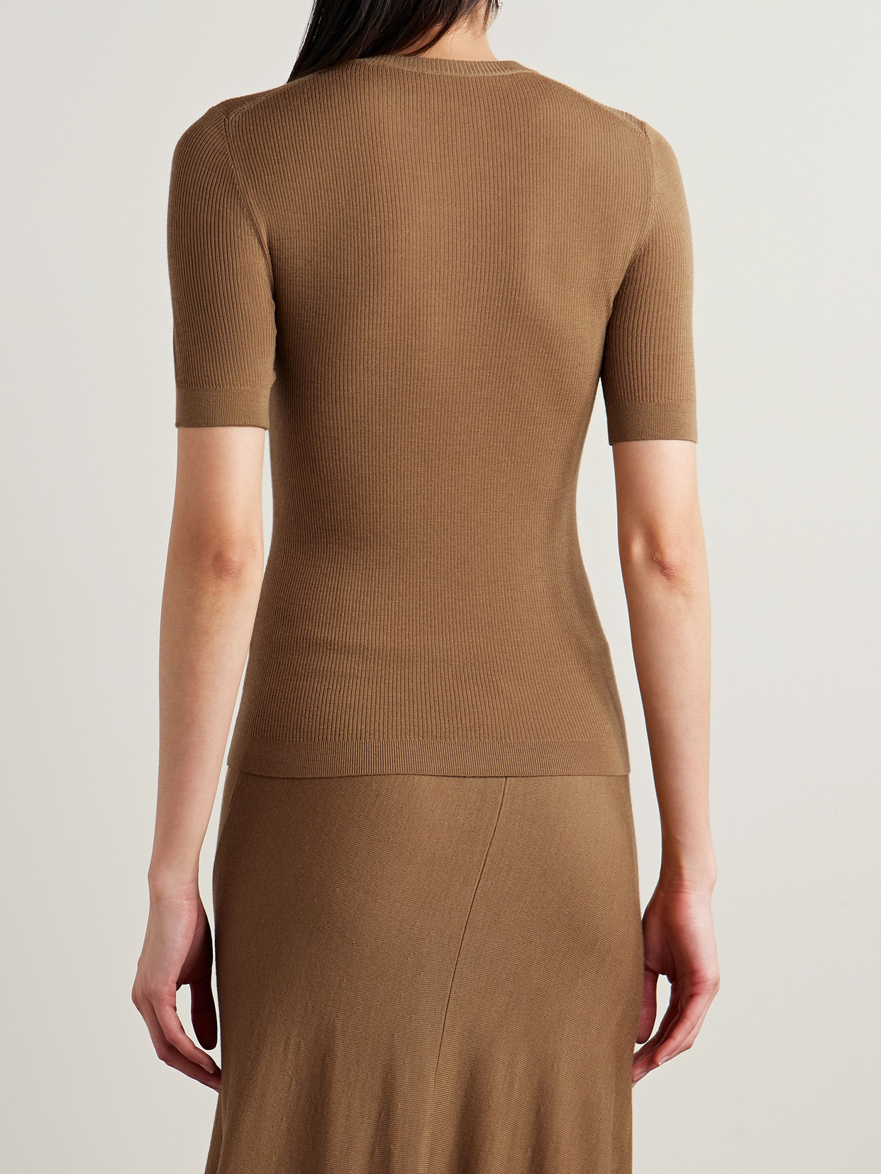 Khaite Celina Ribbed Wool-blend Top In Brown