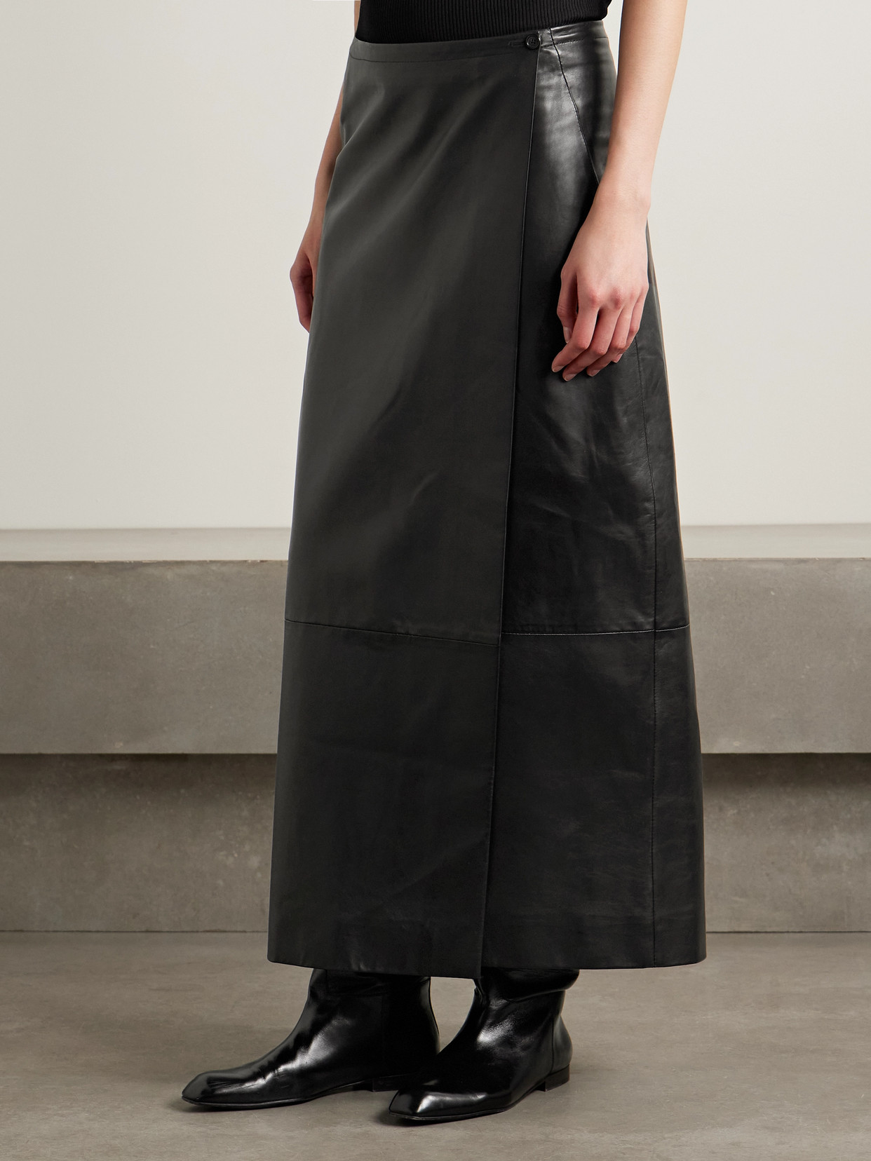Khaite Quinn Wrap-effect Leather Maxi Skirt In Black