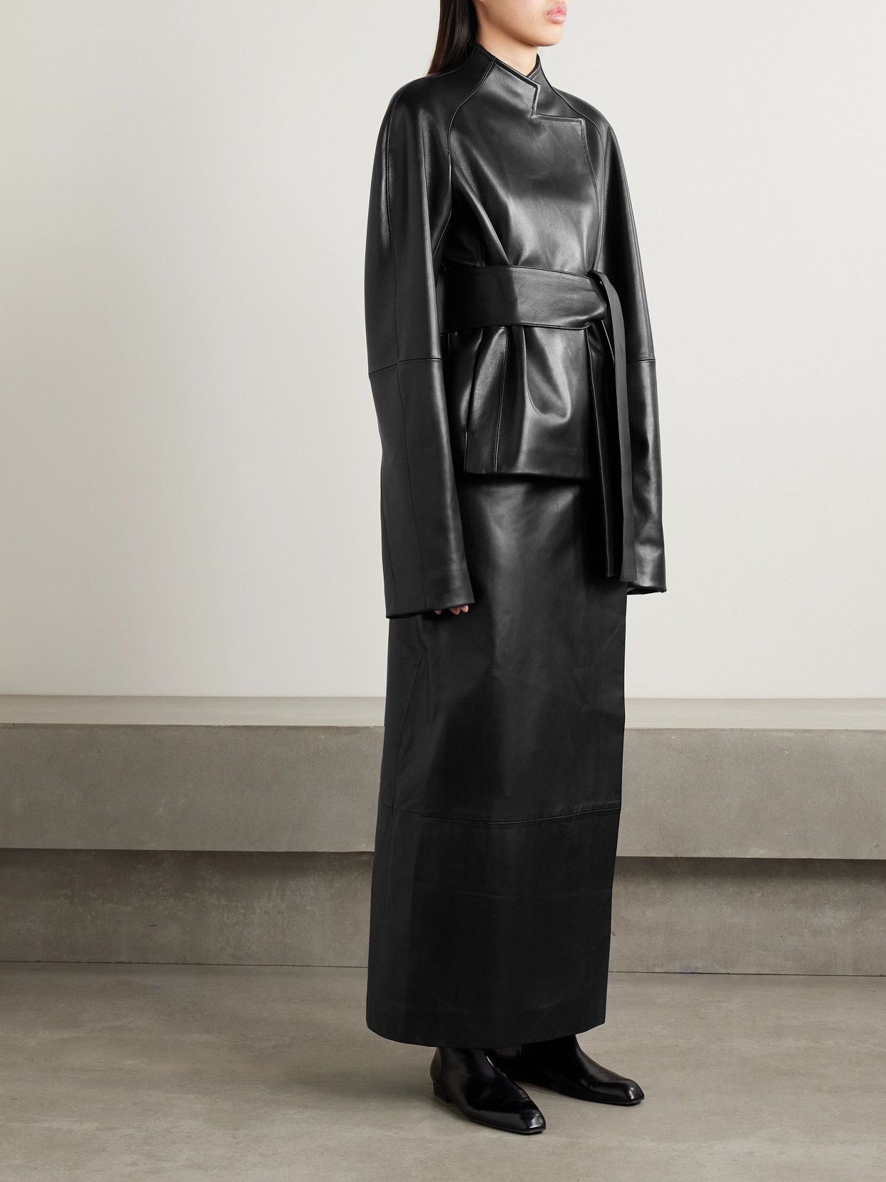 Khaite Quinn Wrap-effect Leather Maxi Skirt In Black