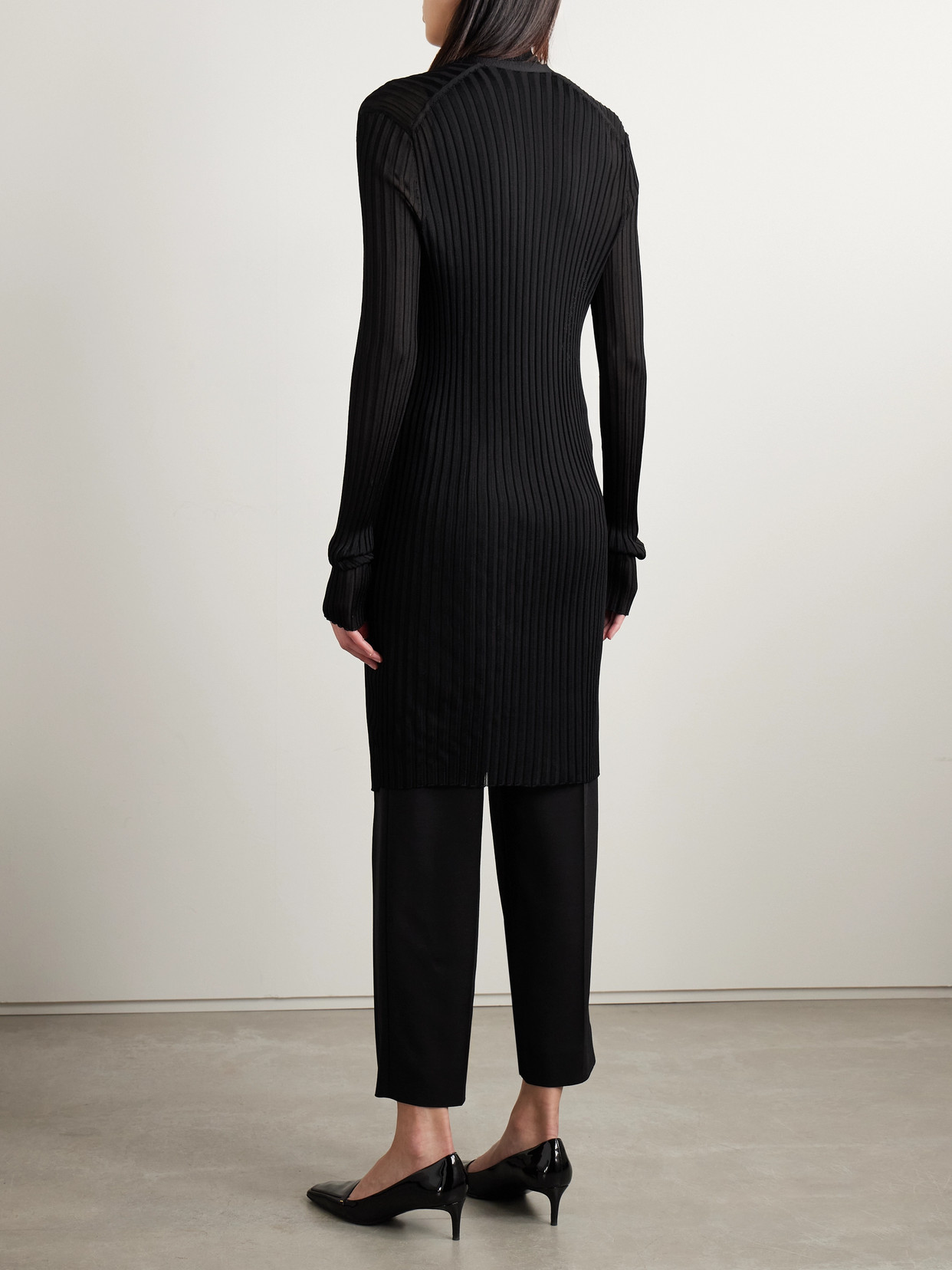 Khaite Ramon Wide Rib V-neck Long Cardigan In Black