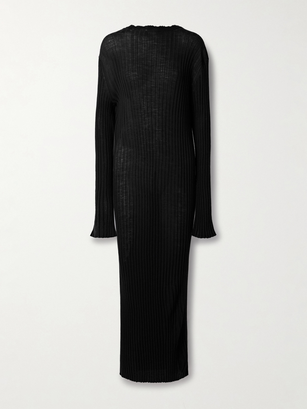 Khaite Sigrid Ribbed Merino Wool-blend Maxi Dress In Black
