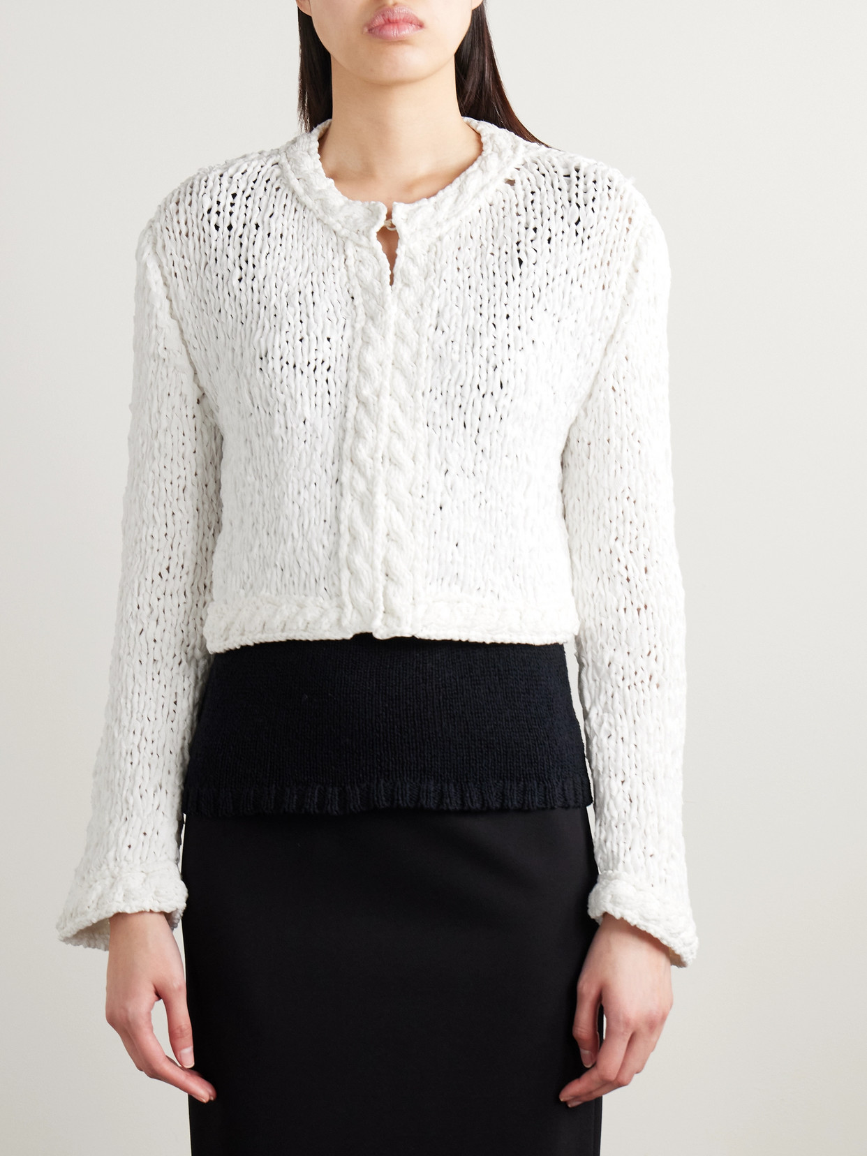 Khaite Genevieve Cropped Open-knit Cotton-blend Cardigan
