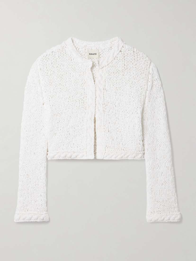 Khaite Genevieve Cropped Open-knit Cotton-blend Cardigan