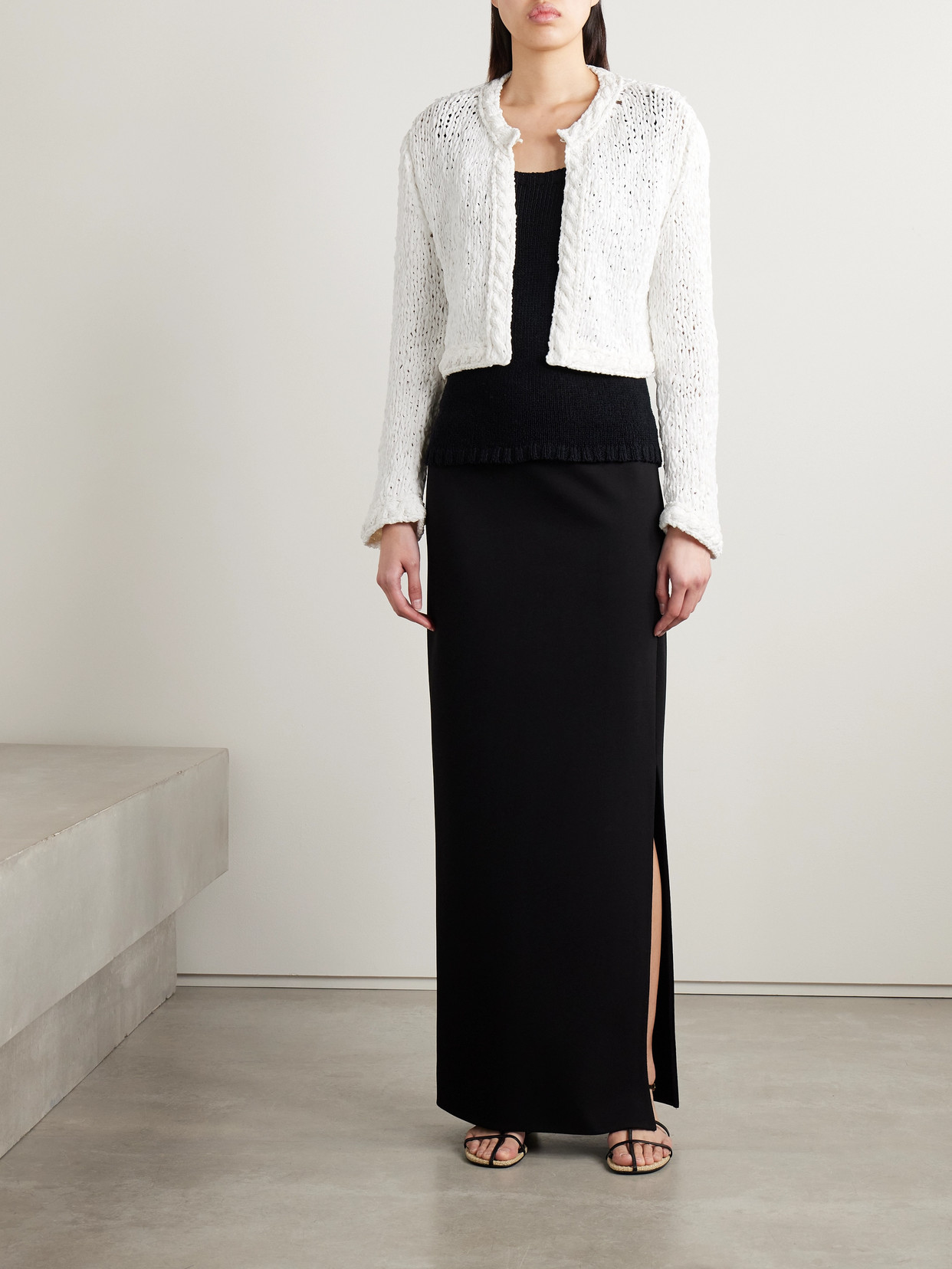 Khaite Genevieve Cropped Open-knit Cotton-blend Cardigan