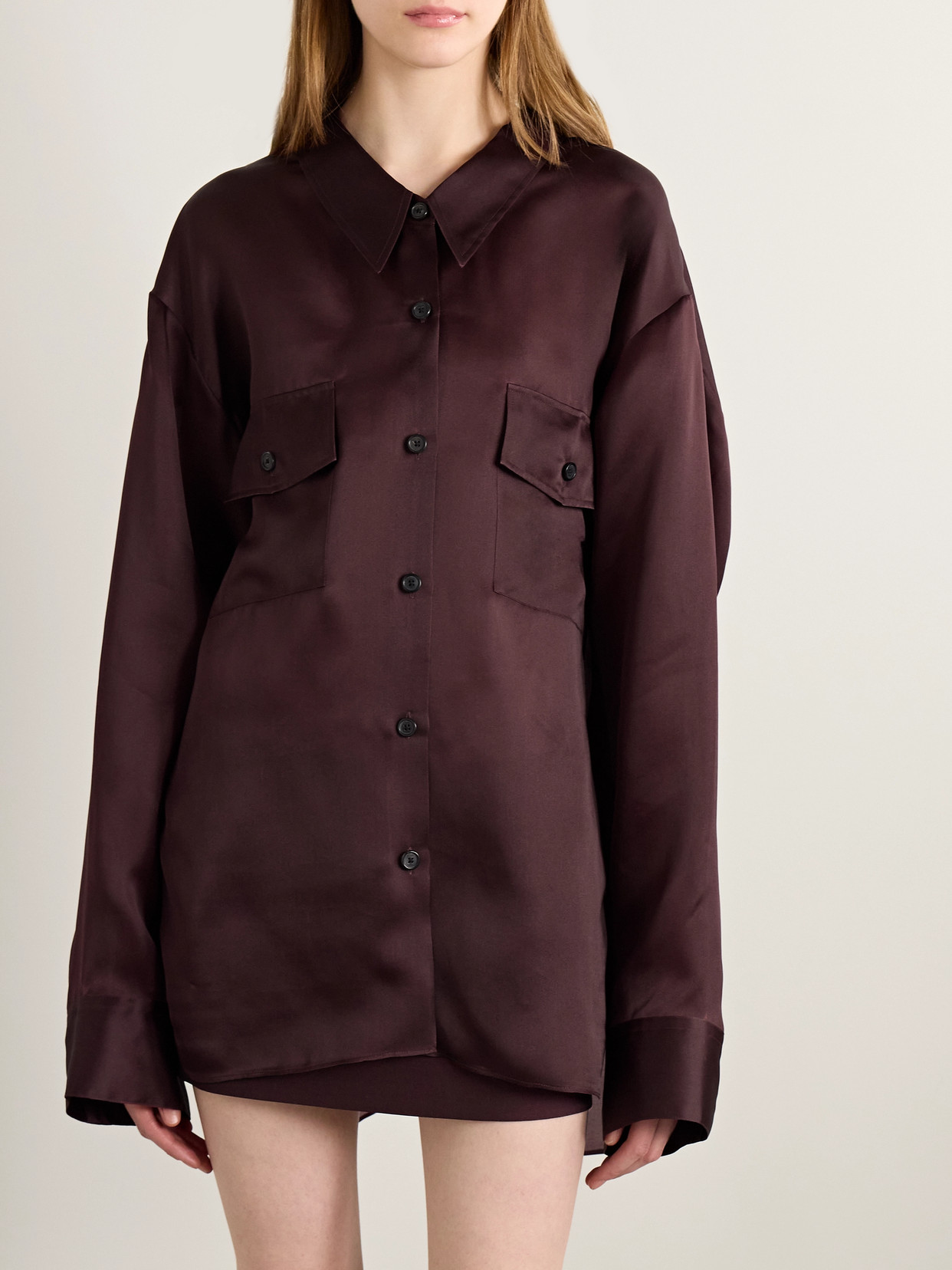 Khaite Womens Almandine Matteo Relaxed-fit Silk Shirt In Burgundy