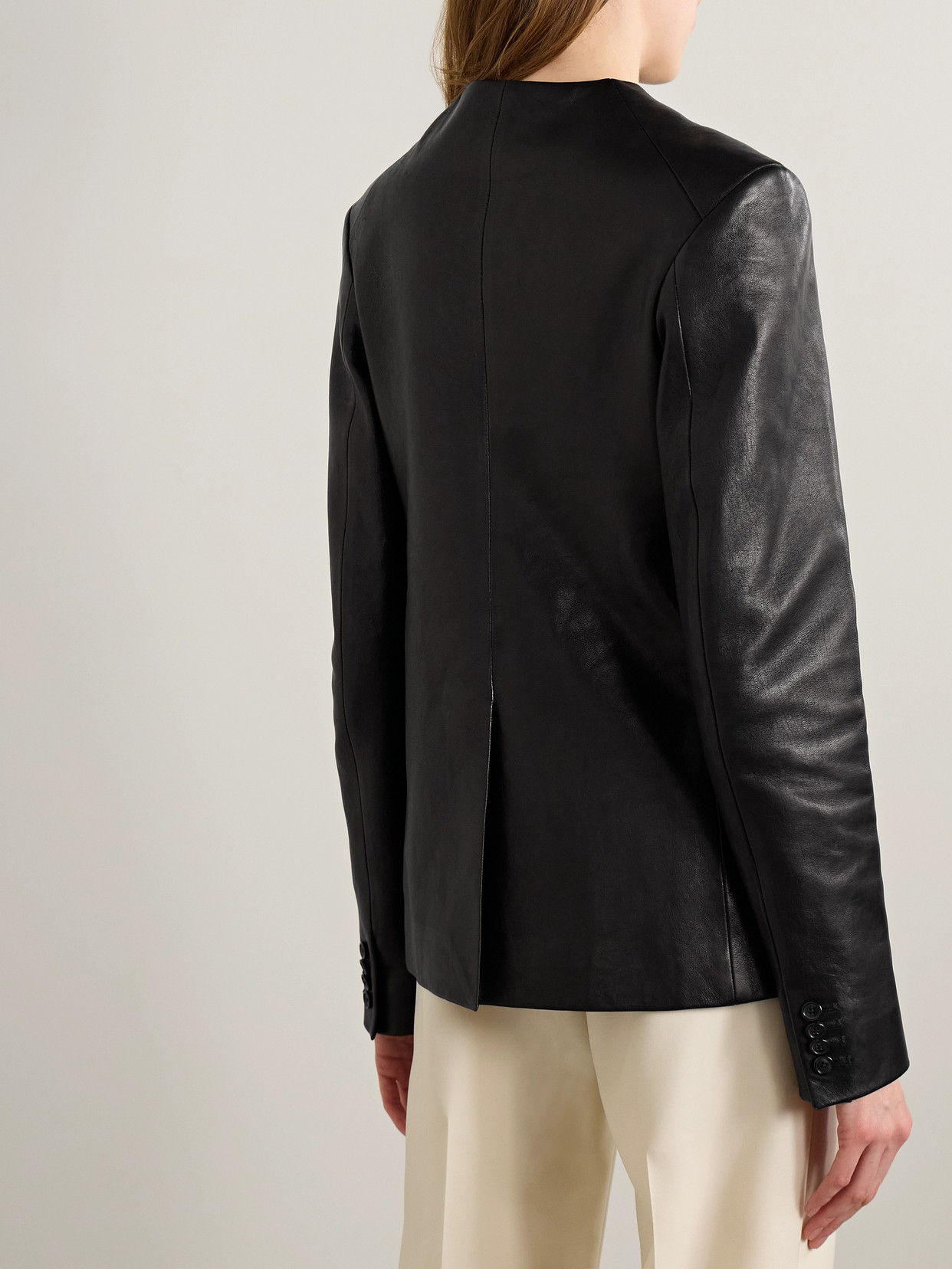 Khaite Jameson Single-breasted Leather Collarless Jacket