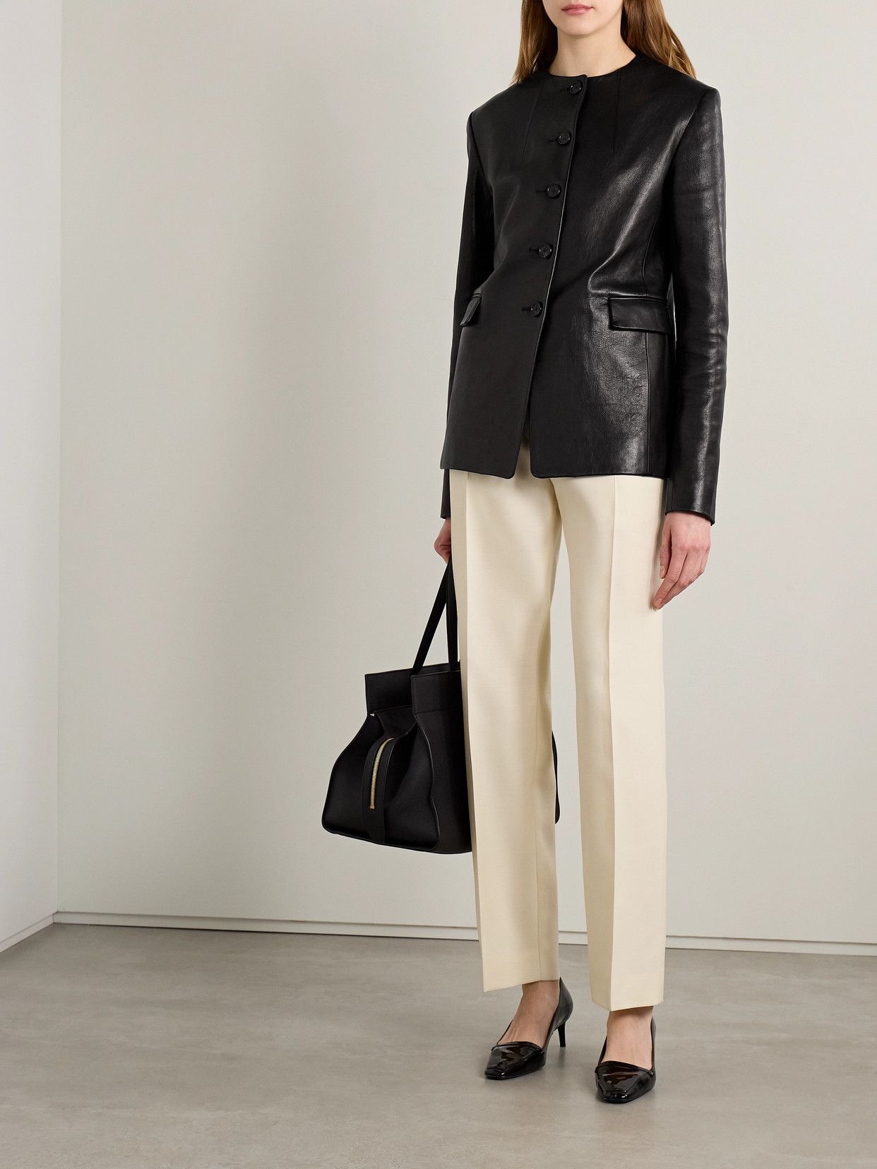 Khaite Jameson Single-breasted Leather Collarless Jacket