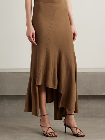 KHAITE Asymmetric wool-blend midi skirt