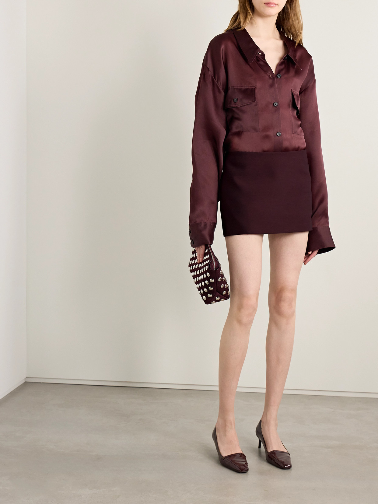 Khaite Jett Wool Blend Mini Skirt In Brown