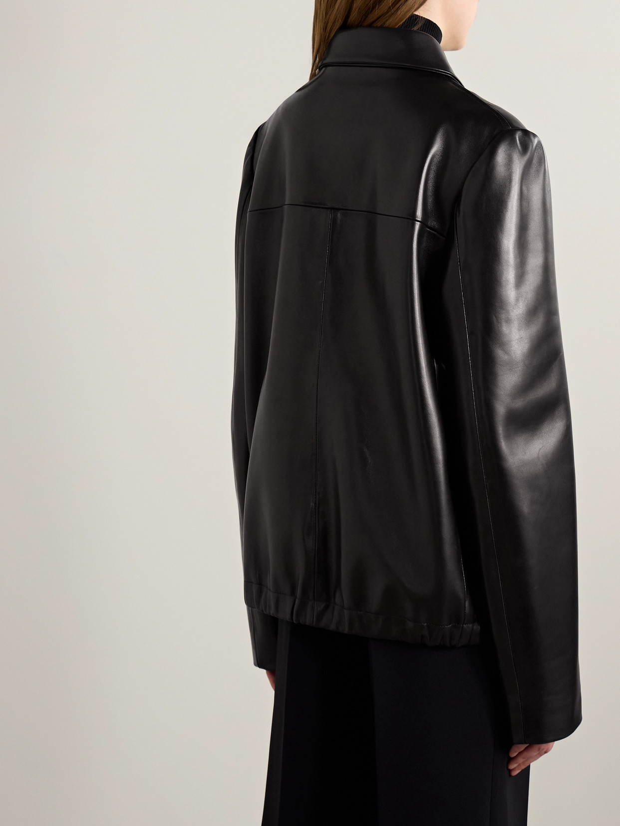 Khaite Grizzo Oversized Leather Collared Jacket In Black