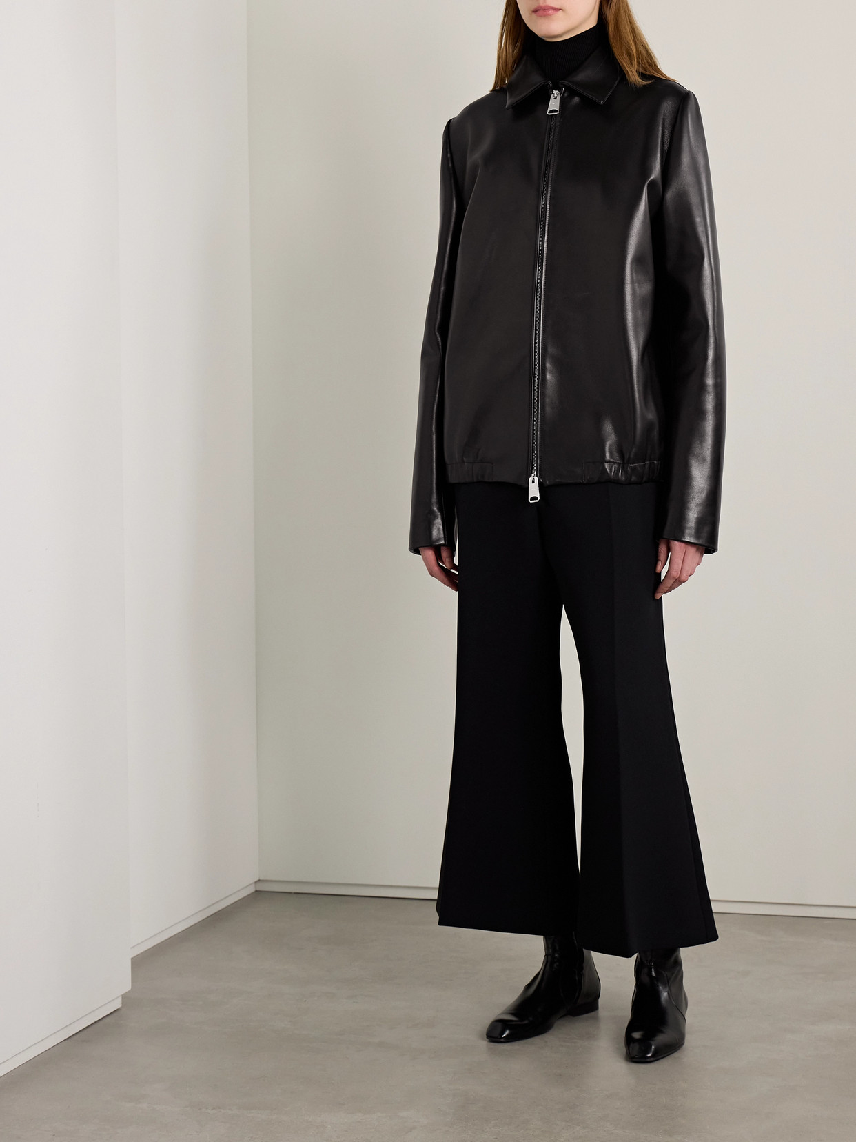 Khaite Grizzo Oversized Leather Collared Jacket In Black