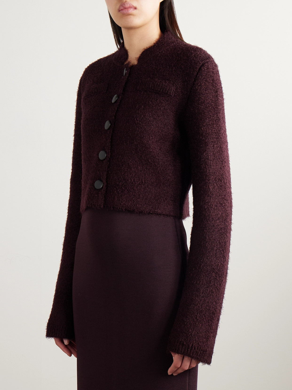 Khaite Ello Brushed Silk And Cashmere-blend Cardigan In Brown