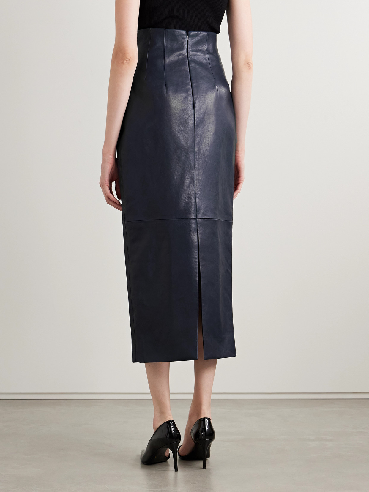 Khaite Loxley Leather Maxi Skirt In Blue