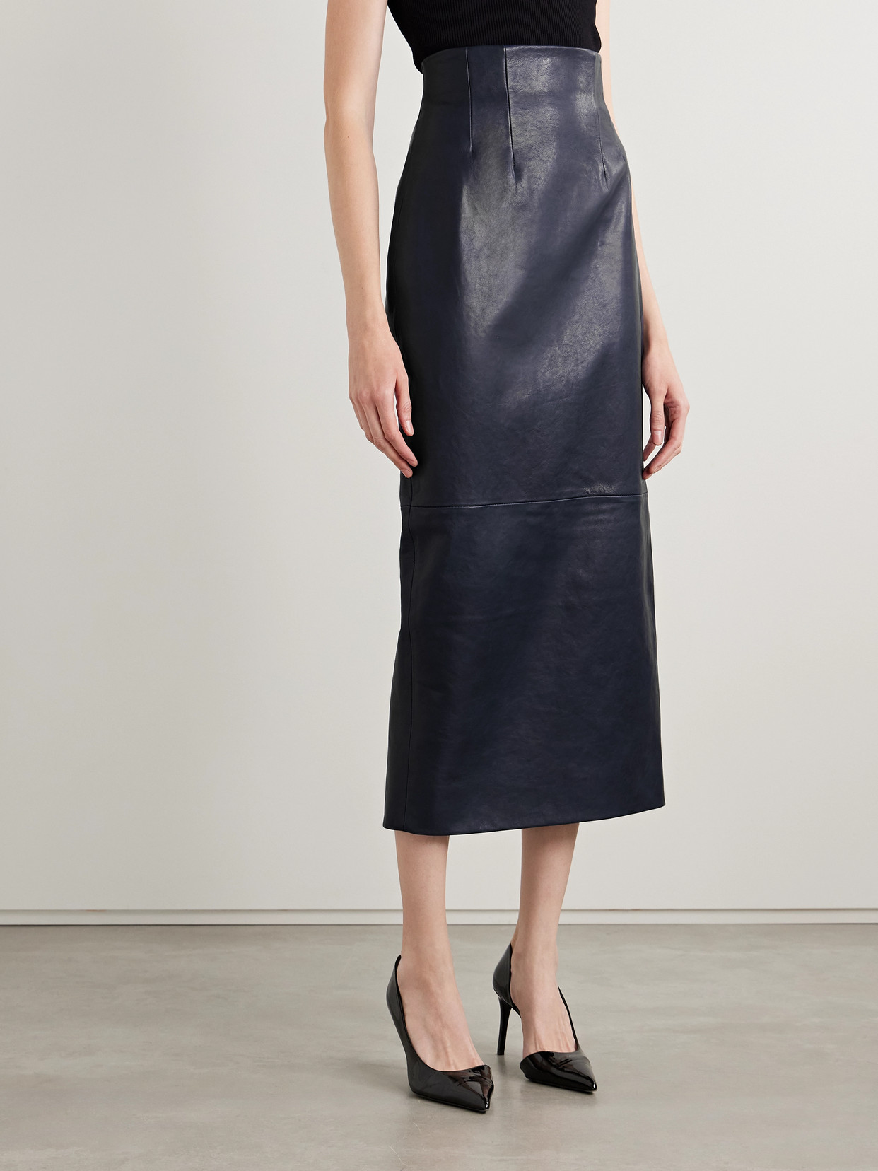 Khaite Loxley Leather Maxi Skirt In Blue