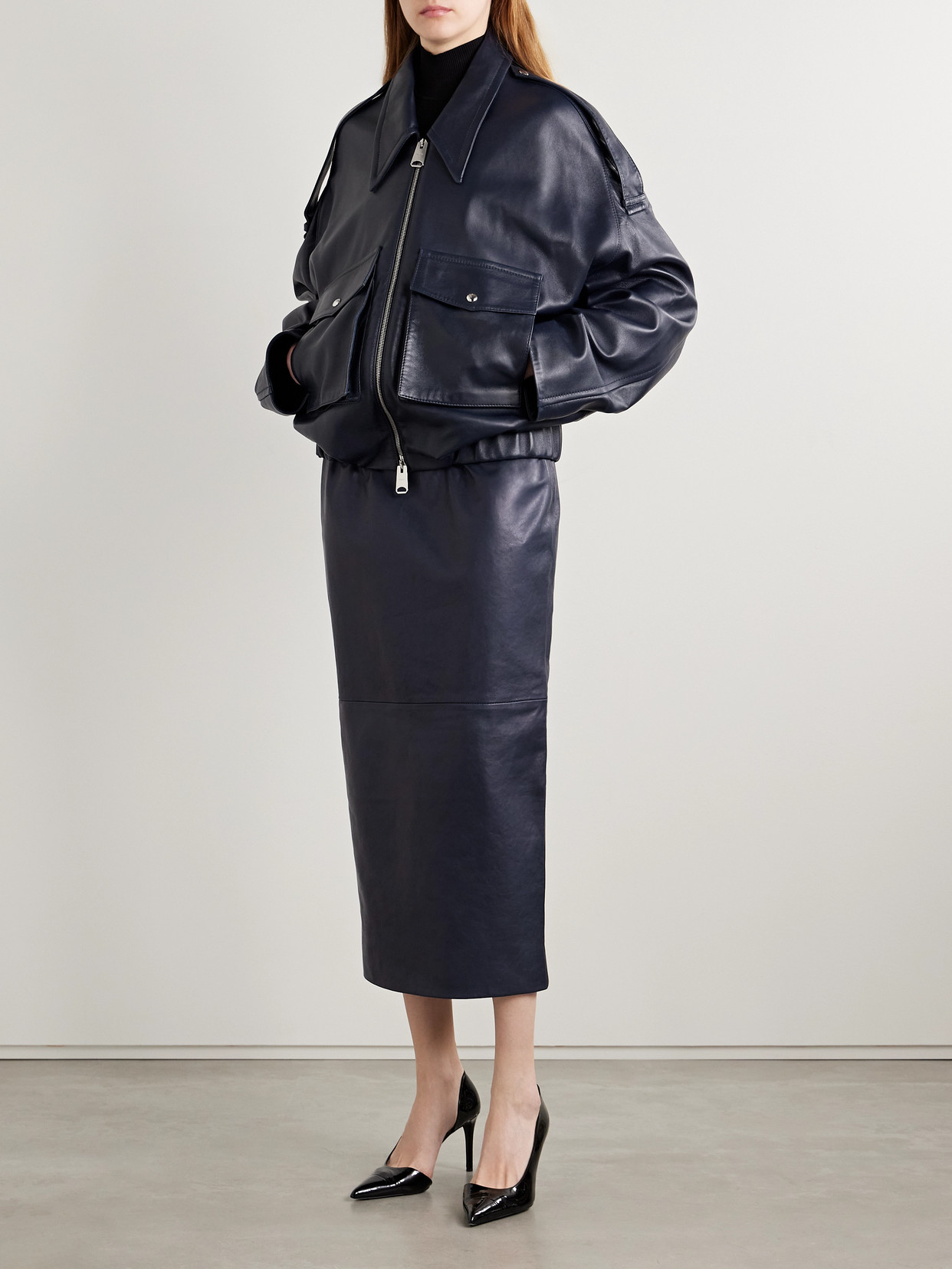 Khaite Loxley Leather Maxi Skirt In Blue