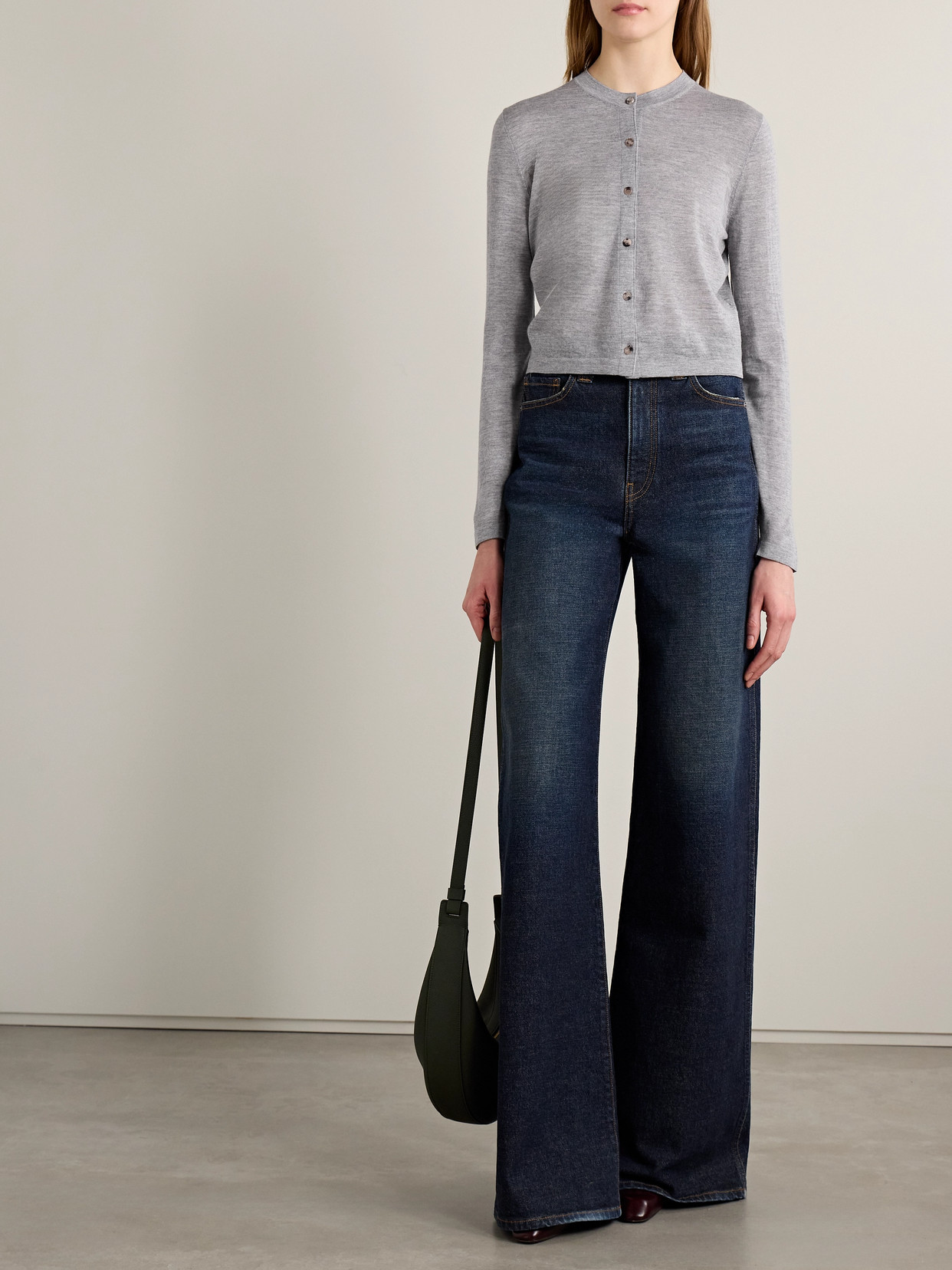 Khaite Button-front Wool-blend Cardigan In Gray