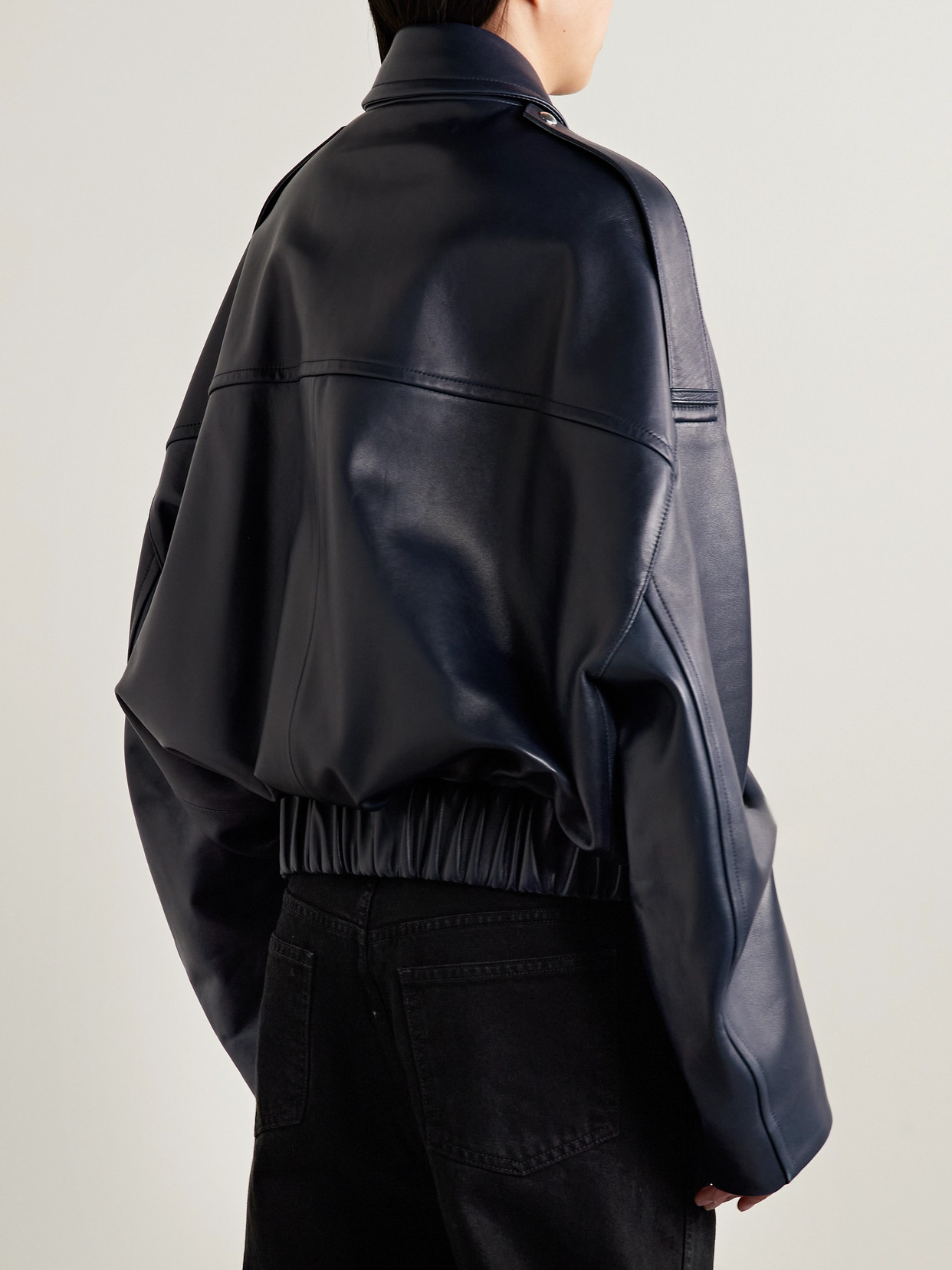 Khaite Owey Oversized Leather Bomber Jacket In Multi