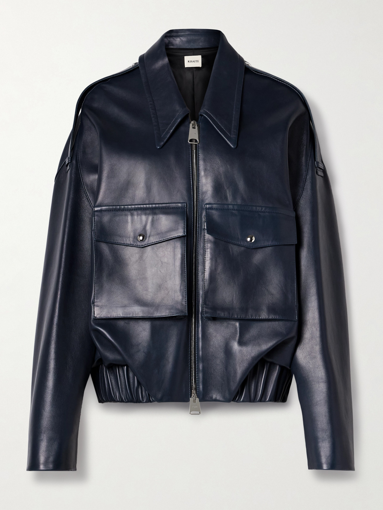 Khaite Owey Oversized Leather Bomber Jacket In Blue