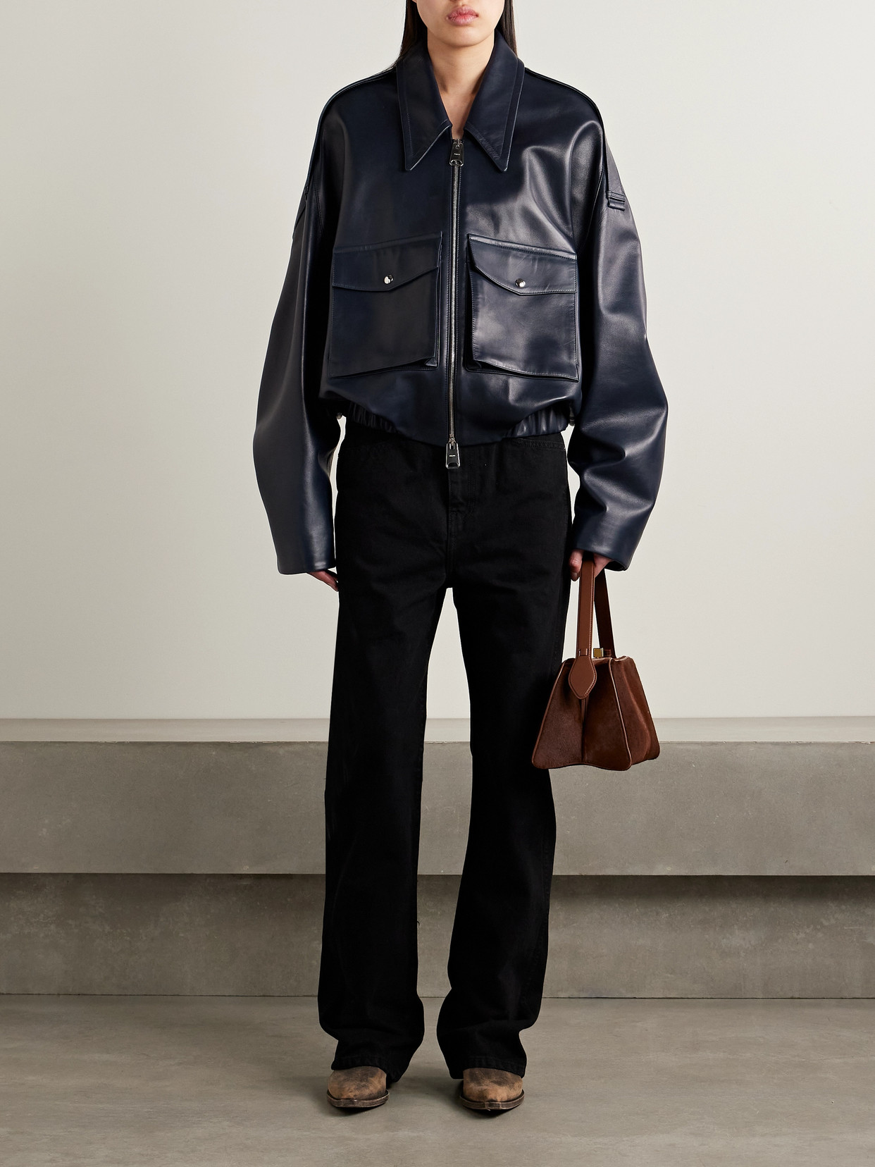 Khaite Owey Oversized Leather Bomber Jacket In Multi