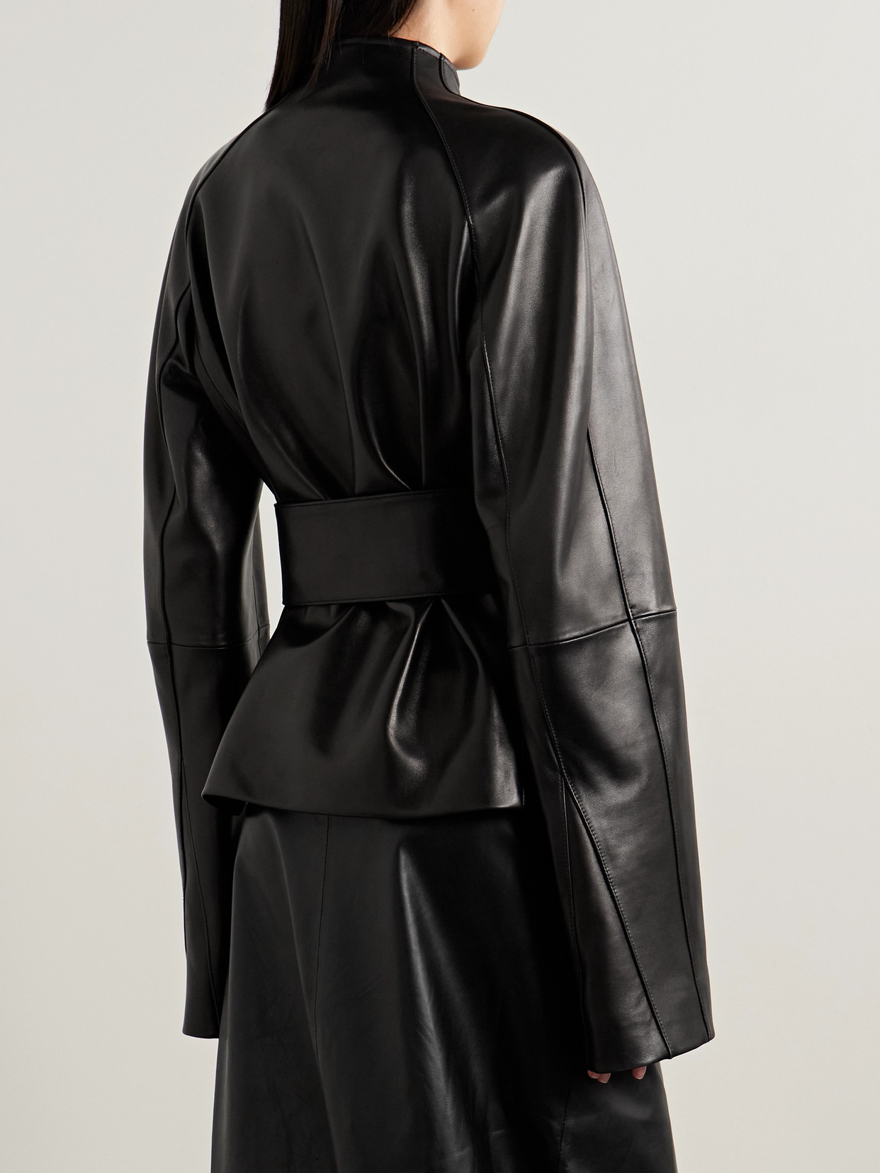 Khaite Edith Asymmetric Belted Leather Jacket In Black