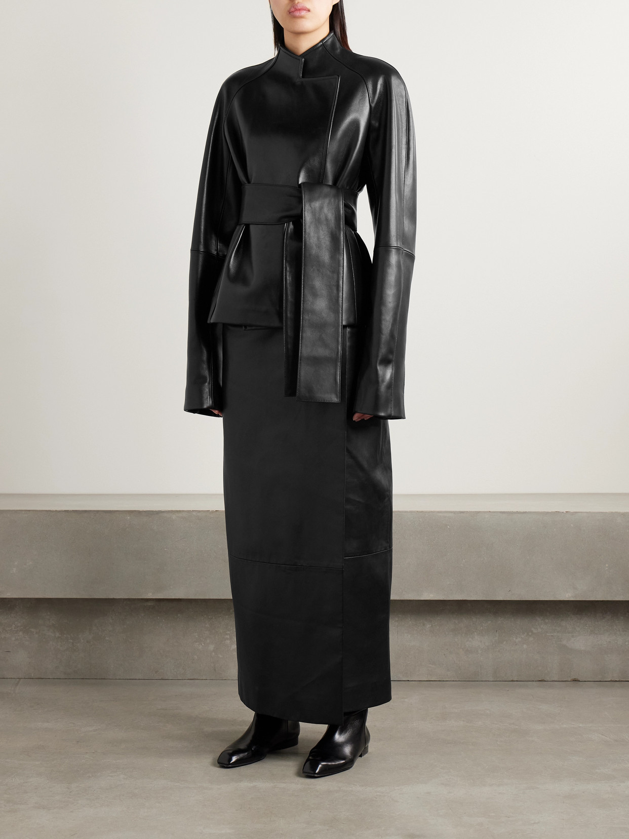 Khaite Edith Asymmetric Belted Leather Jacket In Black